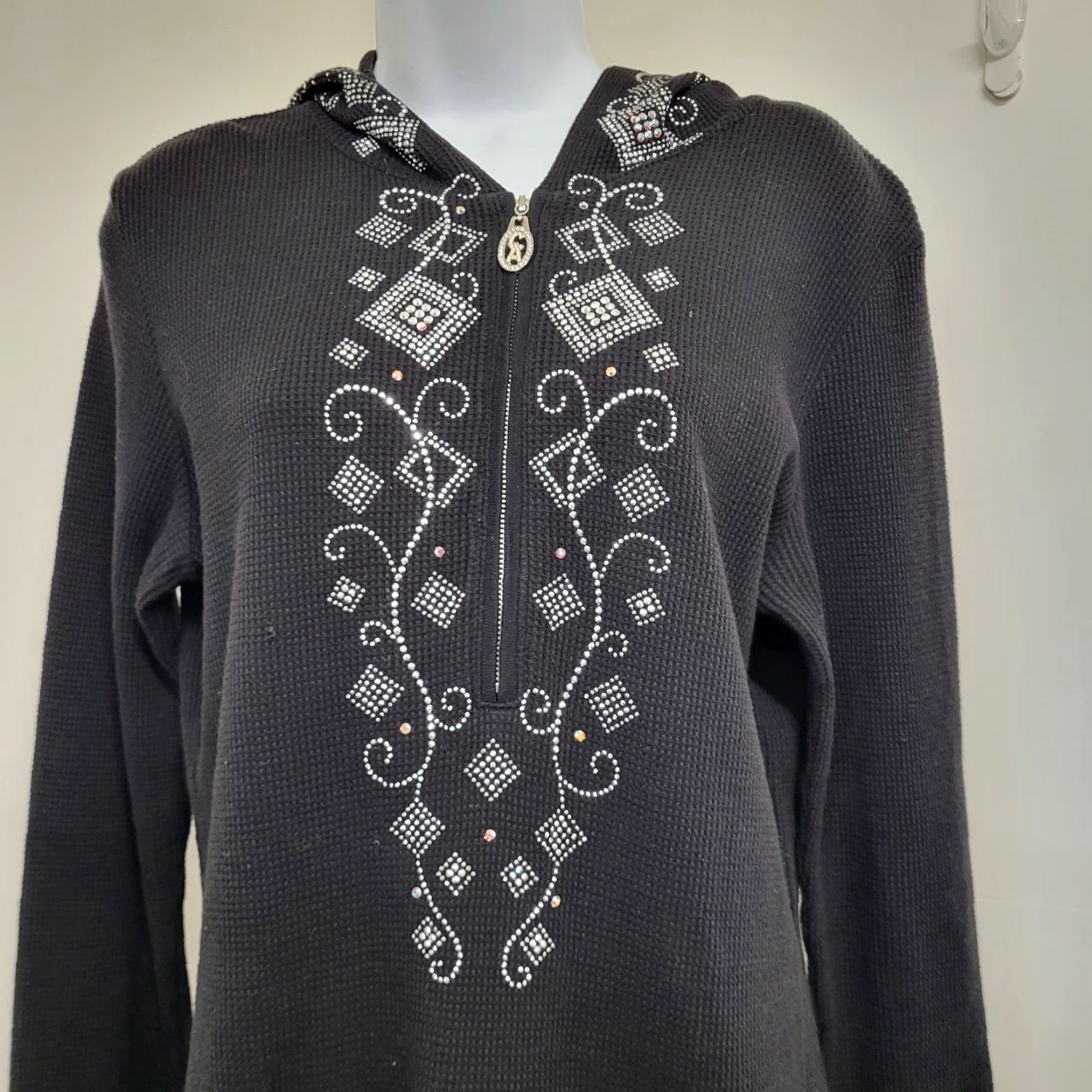 Swarovski Christine Alexander Jacket Women's Large Black Hooded Swarovski Crystals Studs Size L / US 10 / IT 46 - 5 Thumbnail