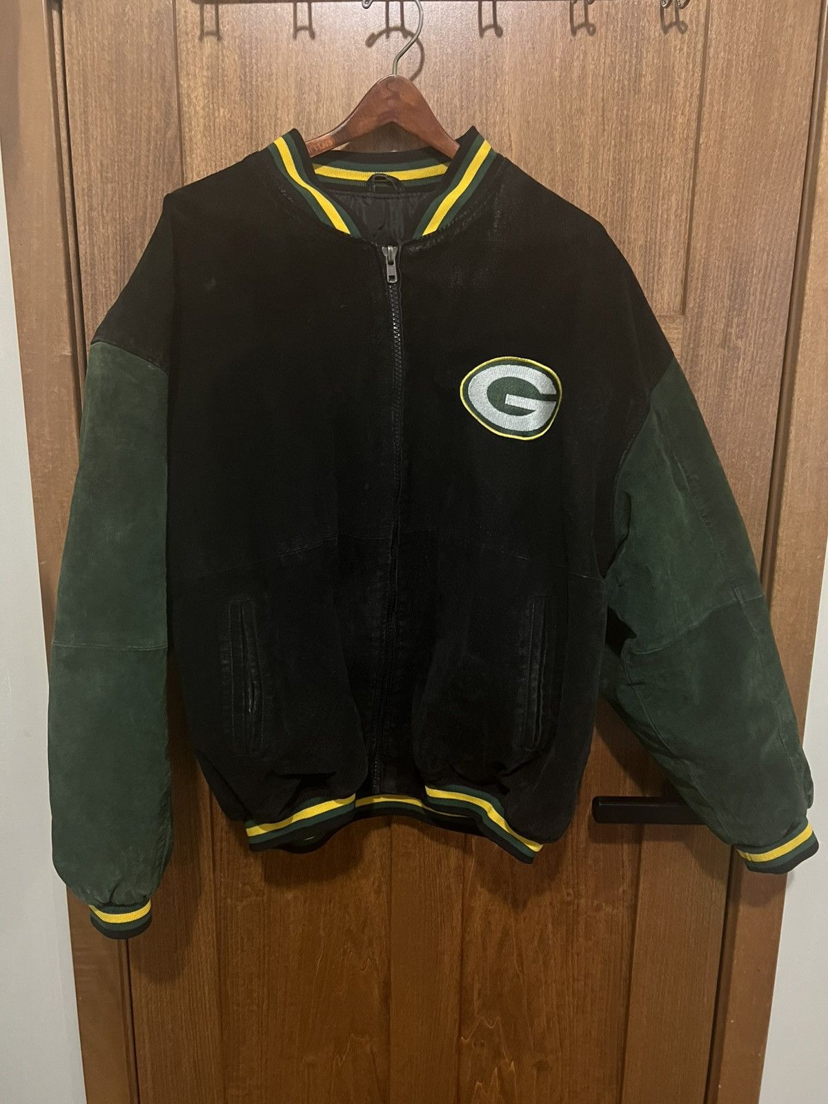 NFL Vintage Green Bay Packers Leather Bomber Jacket Size US XL / EU 56 / 4 - 3 Thumbnail