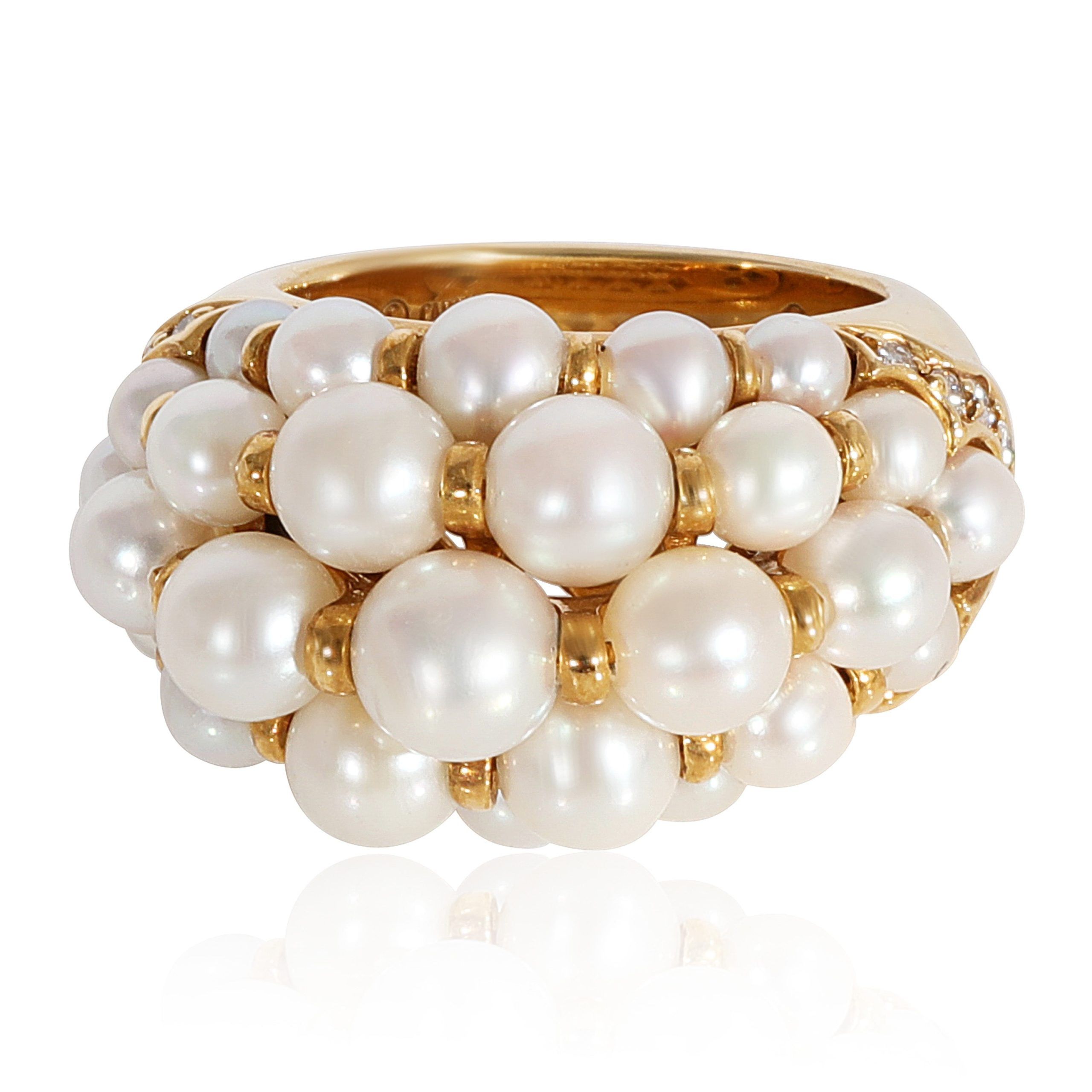 image of Cartier Vintage, 1991 Pearl Diamond Ring In 18K Yellow Gold 0.16 Ctw, Women's