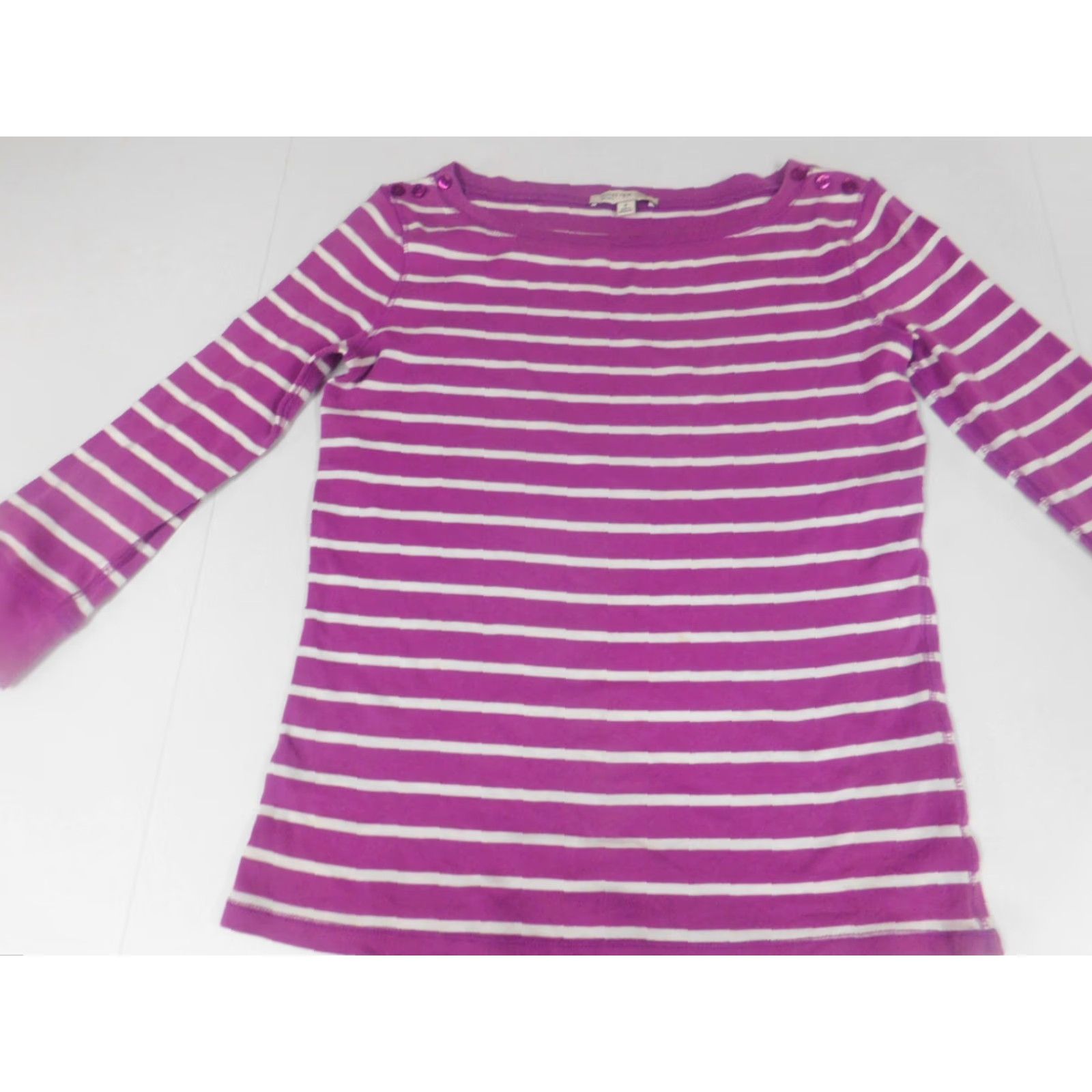 Jones New York Jones New York Blouse Womens Medium purple Striped Pullover Crew Neck Button Casual Shirt Modern Classic Ladies Regular Size M / US 6-8 / IT 42-44 - 3 Thumbnail