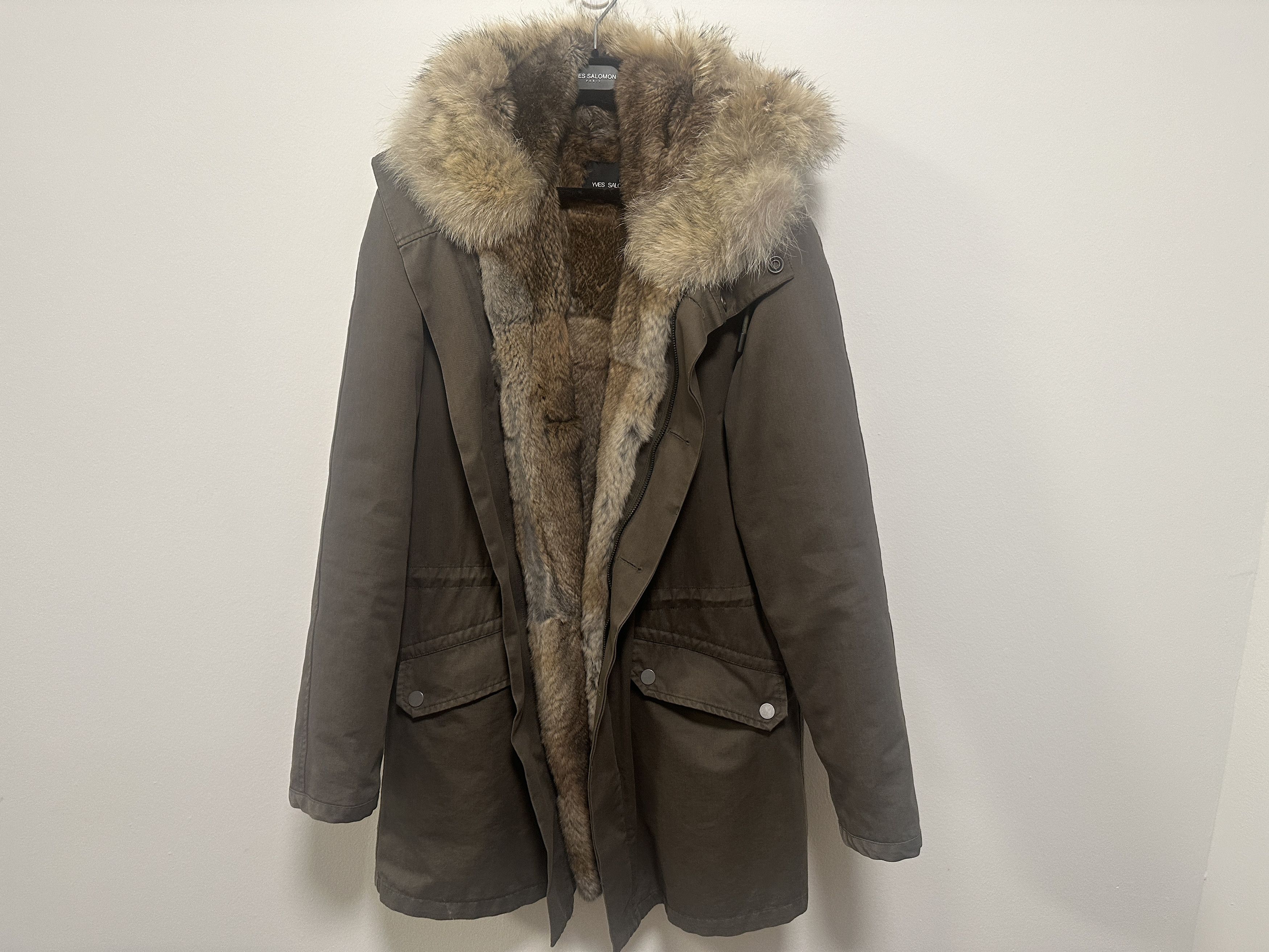 image of YVES Salomon Coyote/rabbit Fur Parka in Green, Men's (Size Small)