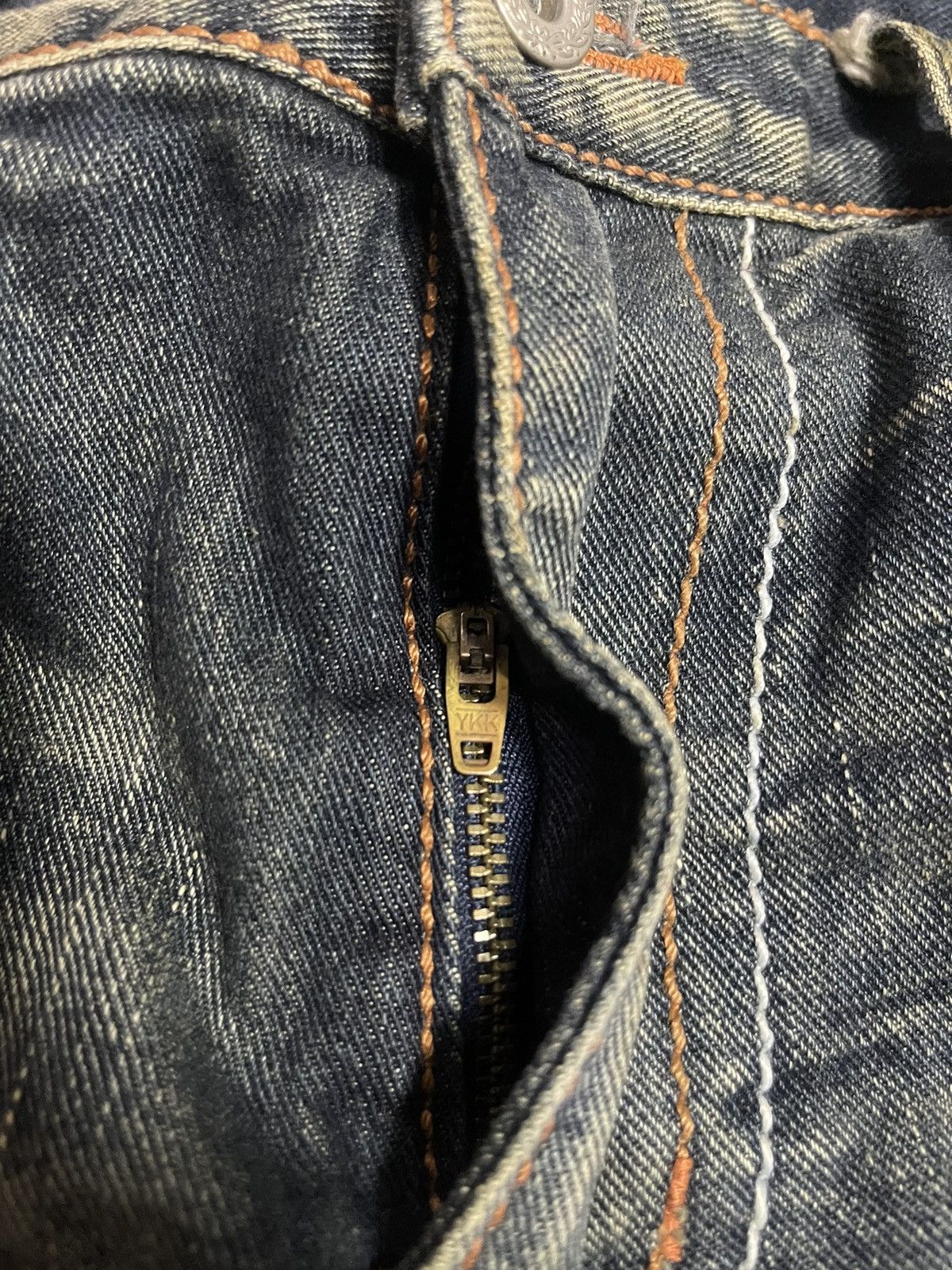 Japanese Brand Pin Ball Distressed Flare Jeans (14) Size US 35 - 12 Thumbnail