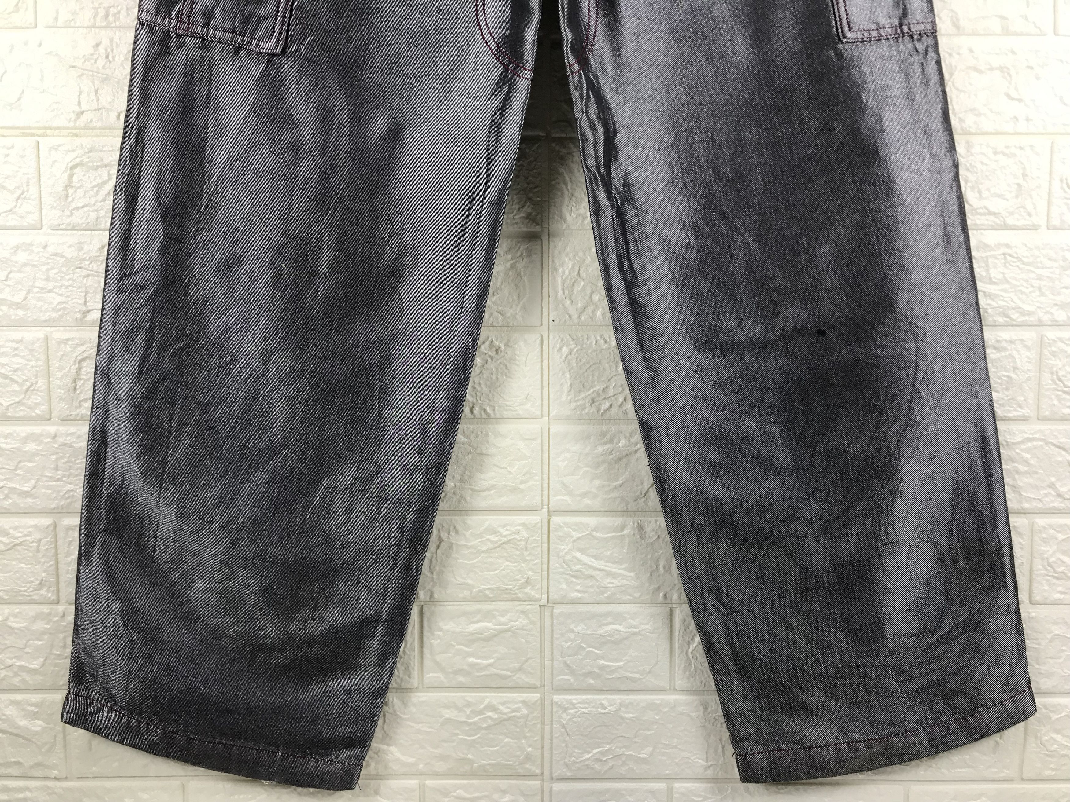 Japanese Brand Baggy Jeans Amore Puro Multi Pocket Glossy Grey Wide Denim Size US 31 - 4 Thumbnail