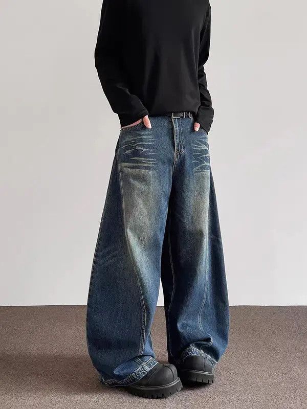Japanese Brand VIBE Retro vintage deconstruction curved knife baggy jeans Size US 34 / EU 50 - 6 Thumbnail