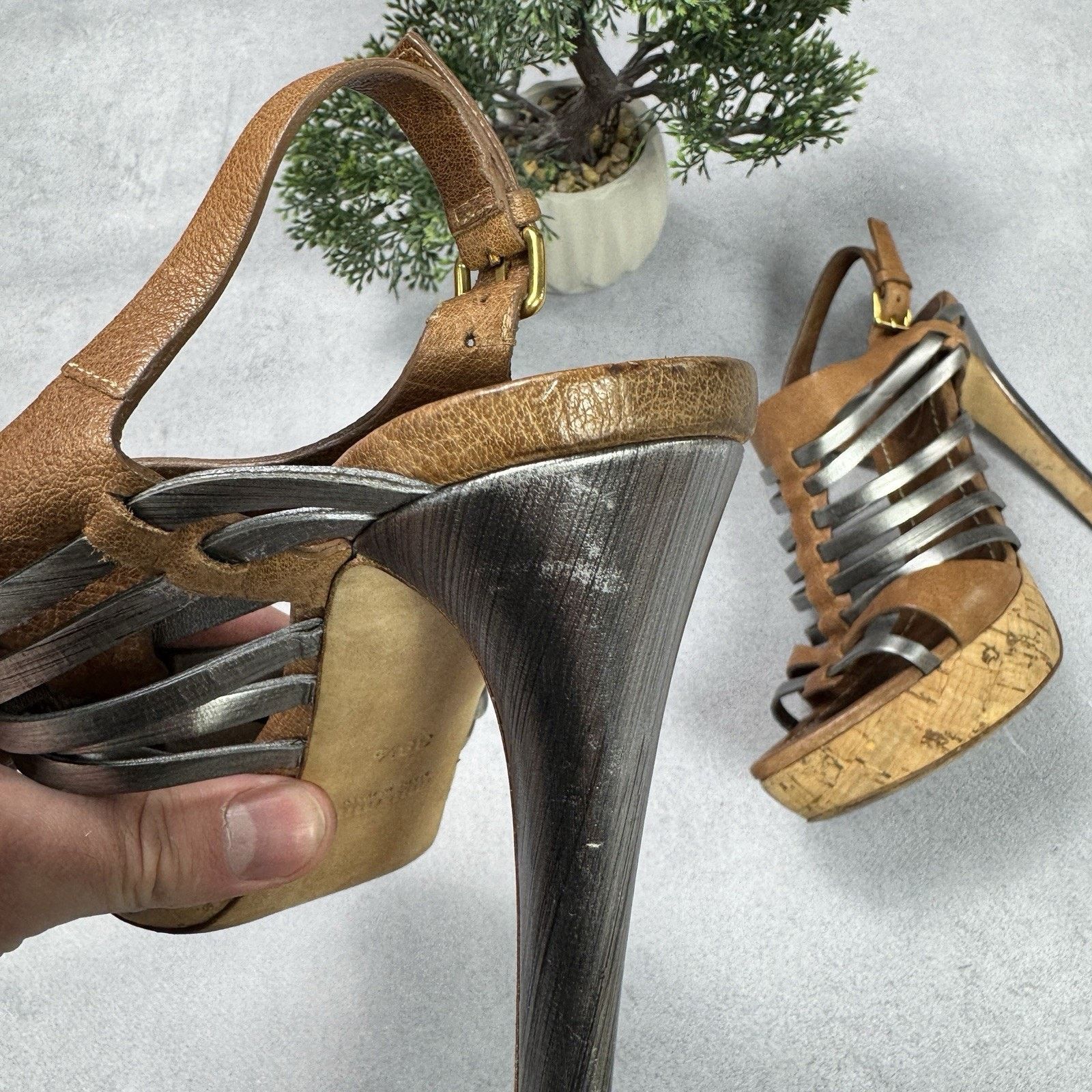 Miu Miu Miu Miu Platform Strappy Brown/ Silver Heels Sandals Size US 8.5 / IT 38.5 - 14 Thumbnail