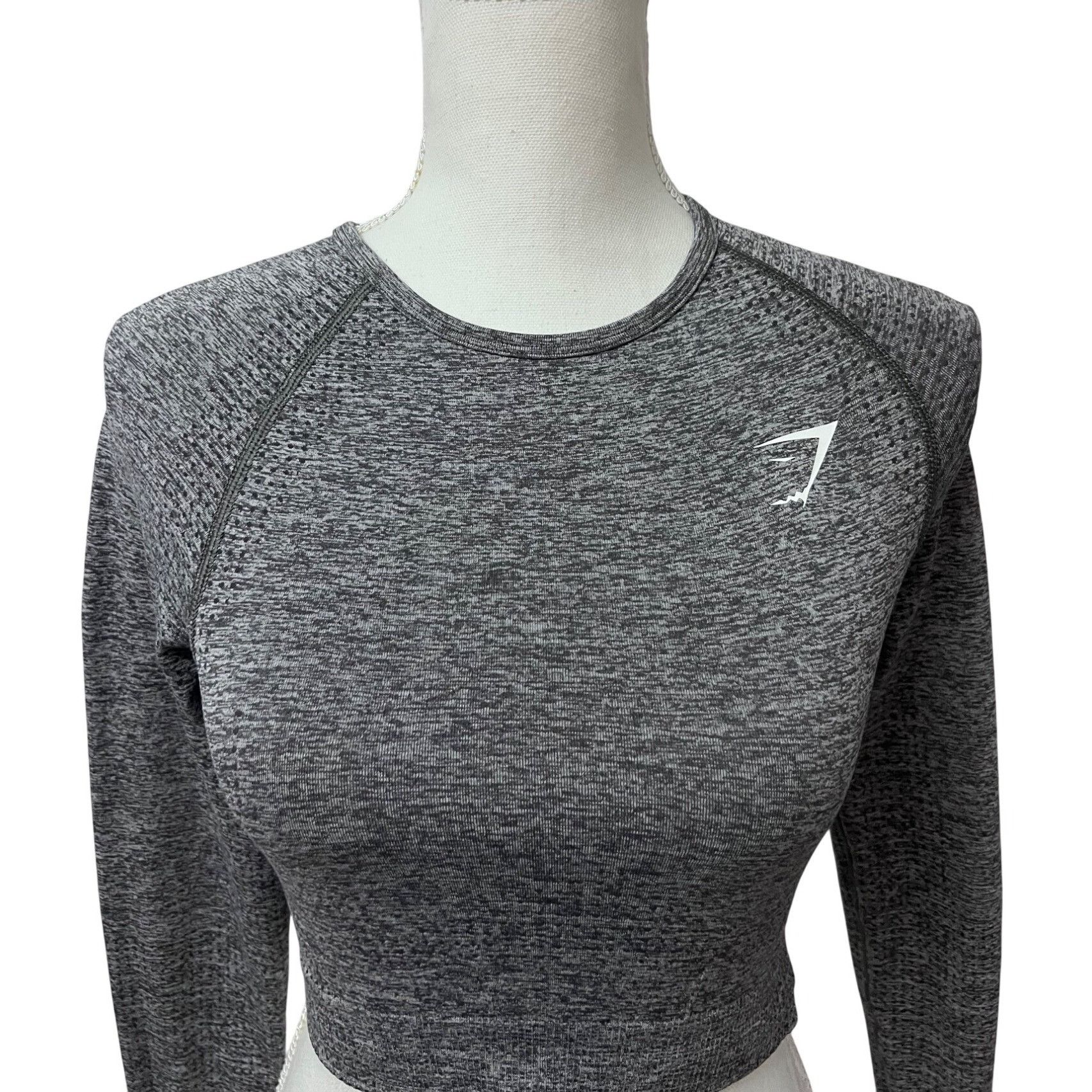 Gymshark Gymshark Vital Seamless 2.0 Gray Marled Long Sleeve Crop Top Size S / US 4 / IT 40 - 5 Thumbnail