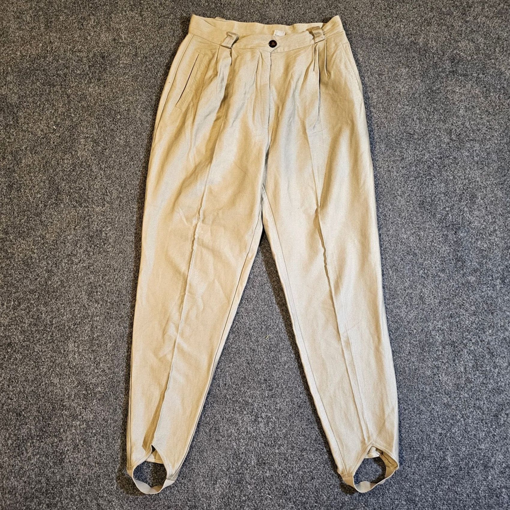 Express VINTAGE Express Pants Womens 12 Long Beige Faux Suede Stirrup High Rise 90s Size 34" / US 12 / IT 48 - 2 Thumbnail