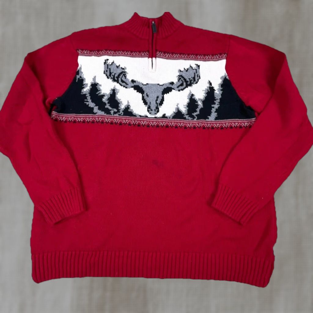 Chaps Chaps Sweater Men XL Red Pullover Mock Neck Knit Heavyweight Logo 1/4 Zip Vintage No Size US XL / EU 56 / 4 - 1 Thumbnail