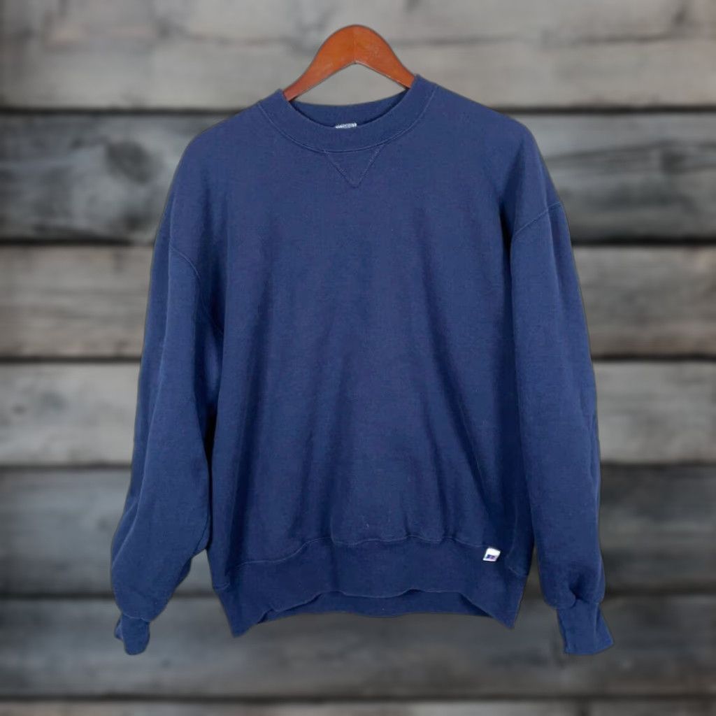 Russell Athletic VINTAGE Russell Athletic Sweatshirt Adult XL Dark Blue 50/50 Cotton Polyester USA Made Crew Neck Pullover Long Sleeve Mens 90s Retro Size US XL / EU 56 / 4 - 1 Thumbnail