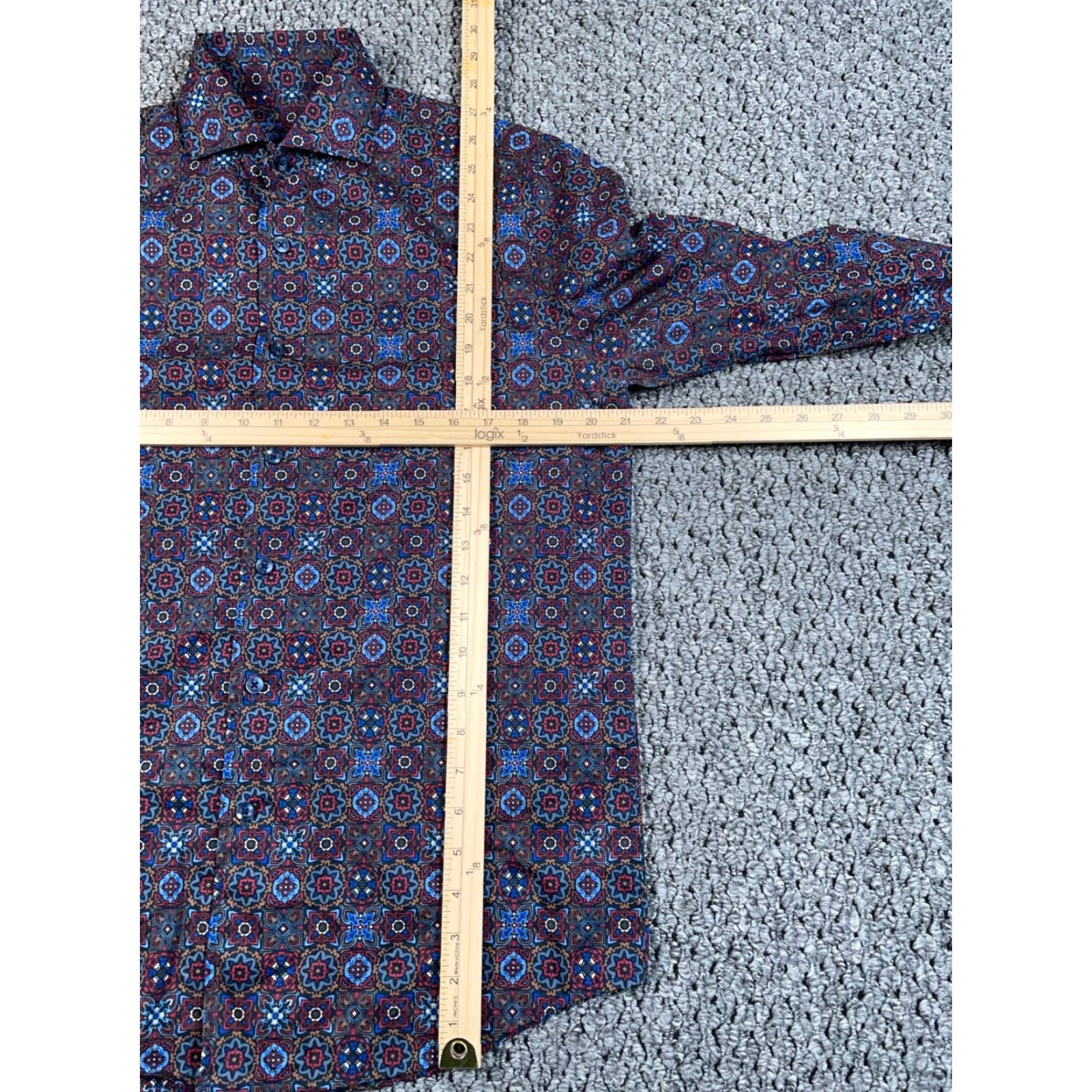Tasso Elba Tasso Elba Geometric Pattern Shirt Adult Small Red Blue Hippie Cutaway Collar Size US S / EU 44-46 / 1 - 7 Thumbnail