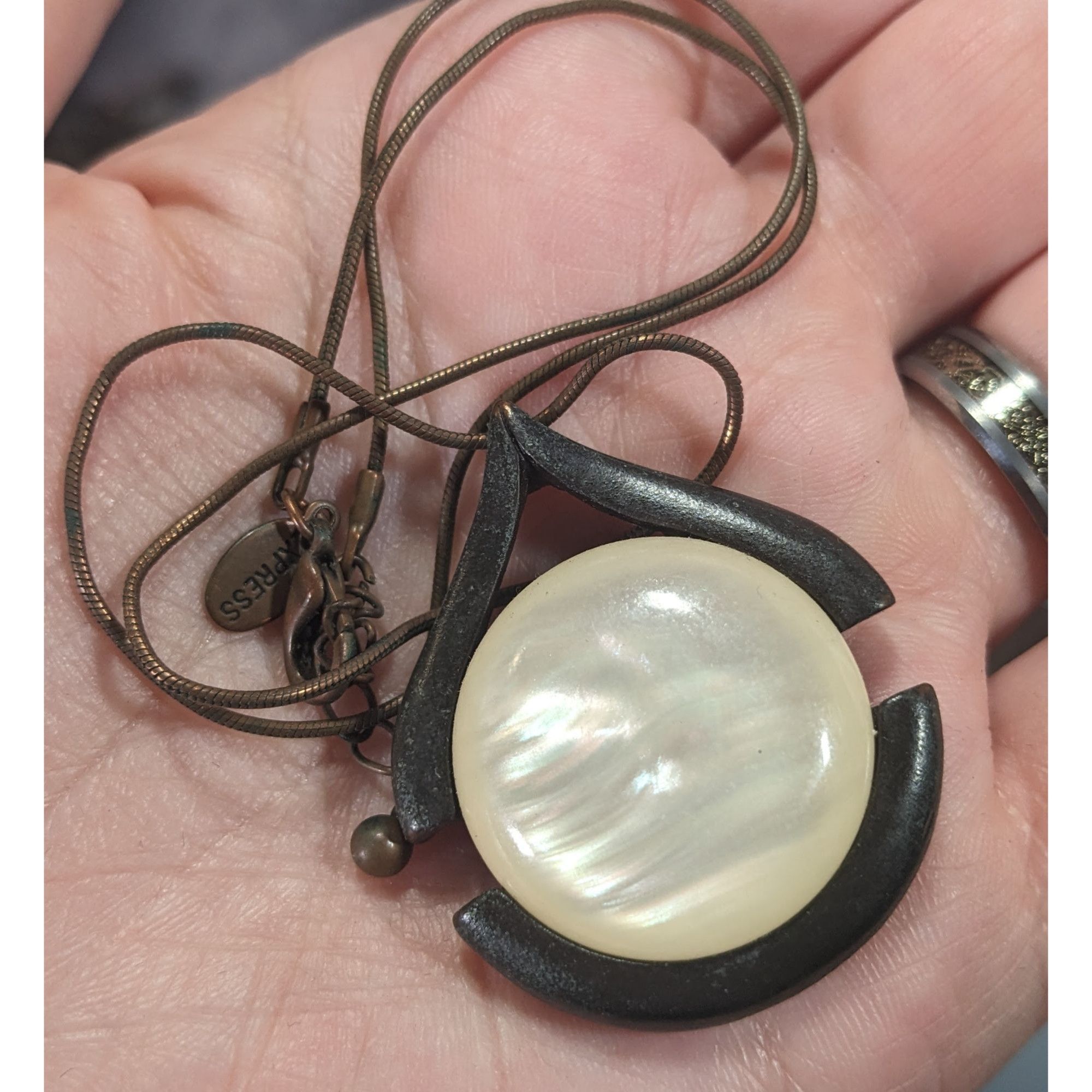Express Express Art Deco Glass Cabochon Antiqued Gold Tone Pendant N Size ONE SIZE - 6 Thumbnail