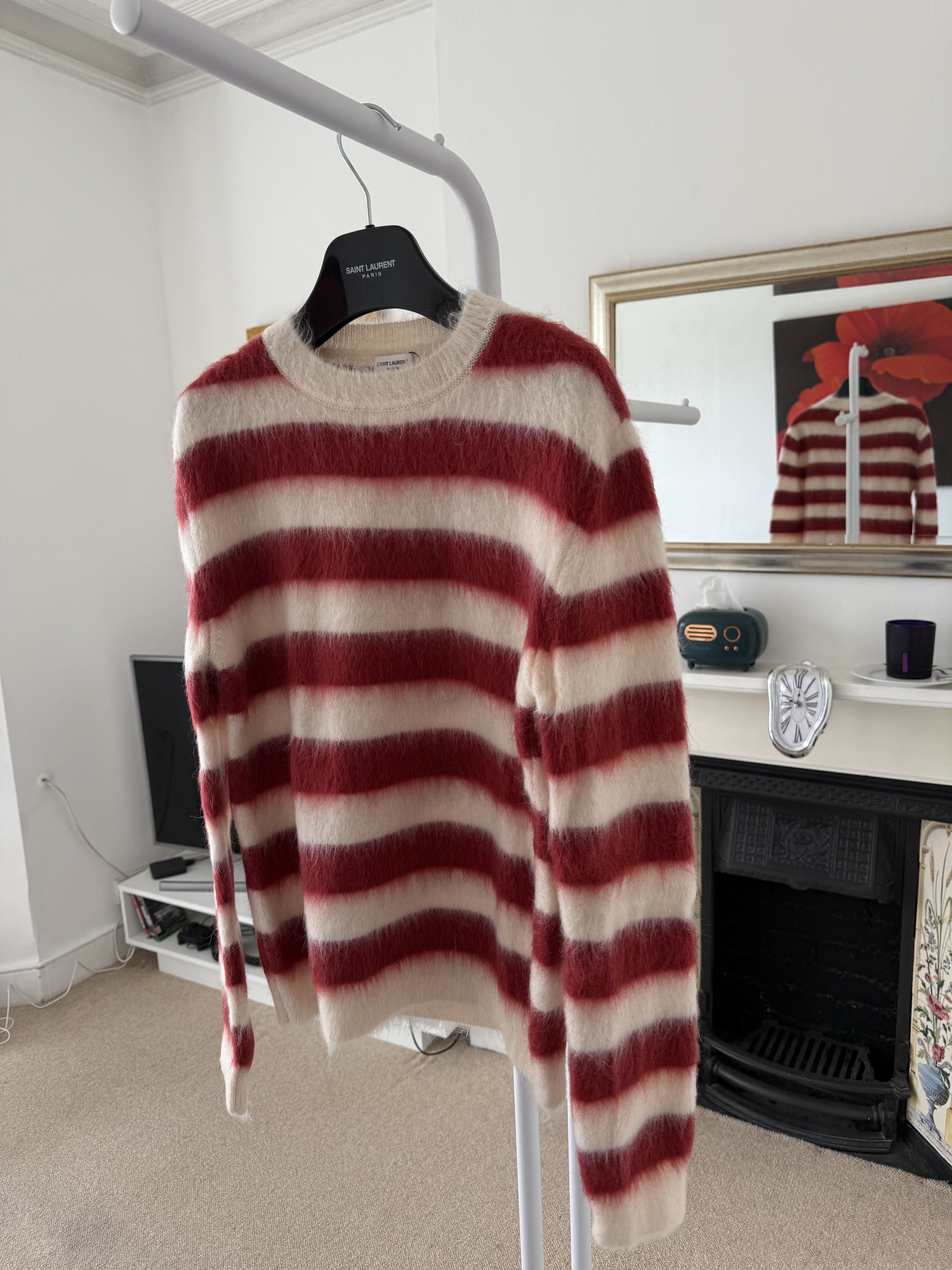 Saint Laurent Paris Saint Laurent Red/White Striped Mohair Sweater Size US M / EU 48-50 / 2 - 3 Thumbnail