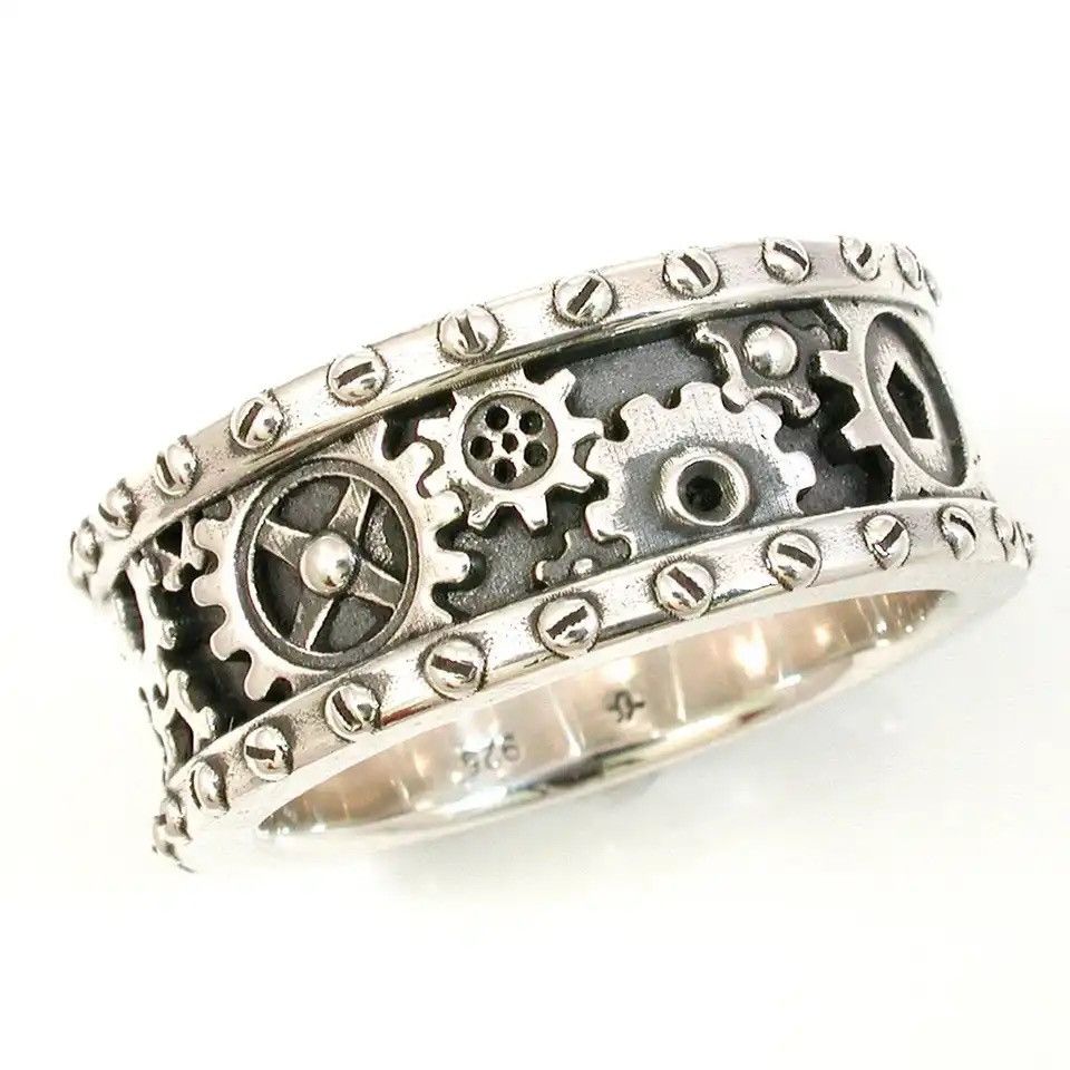 Jewelry × Vintage New Handmade Gears Carved Finger Rings Size ONE SIZE - 1 Thumbnail