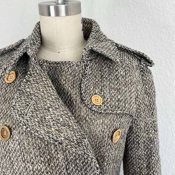 Burberry Burberry Metallic Tweed Gold Belted Trench Coat Jacket Size S / US 4 / IT 40 - 7 Thumbnail