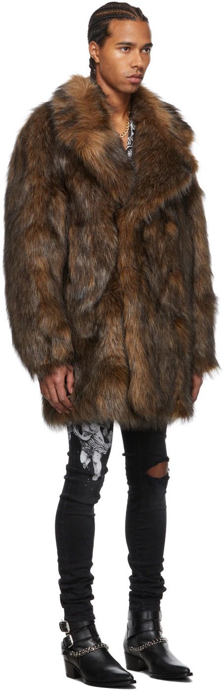 Amiri Faux Fur Peacoat in Brown Size US L / EU 52-54 / 3 - 3 Thumbnail