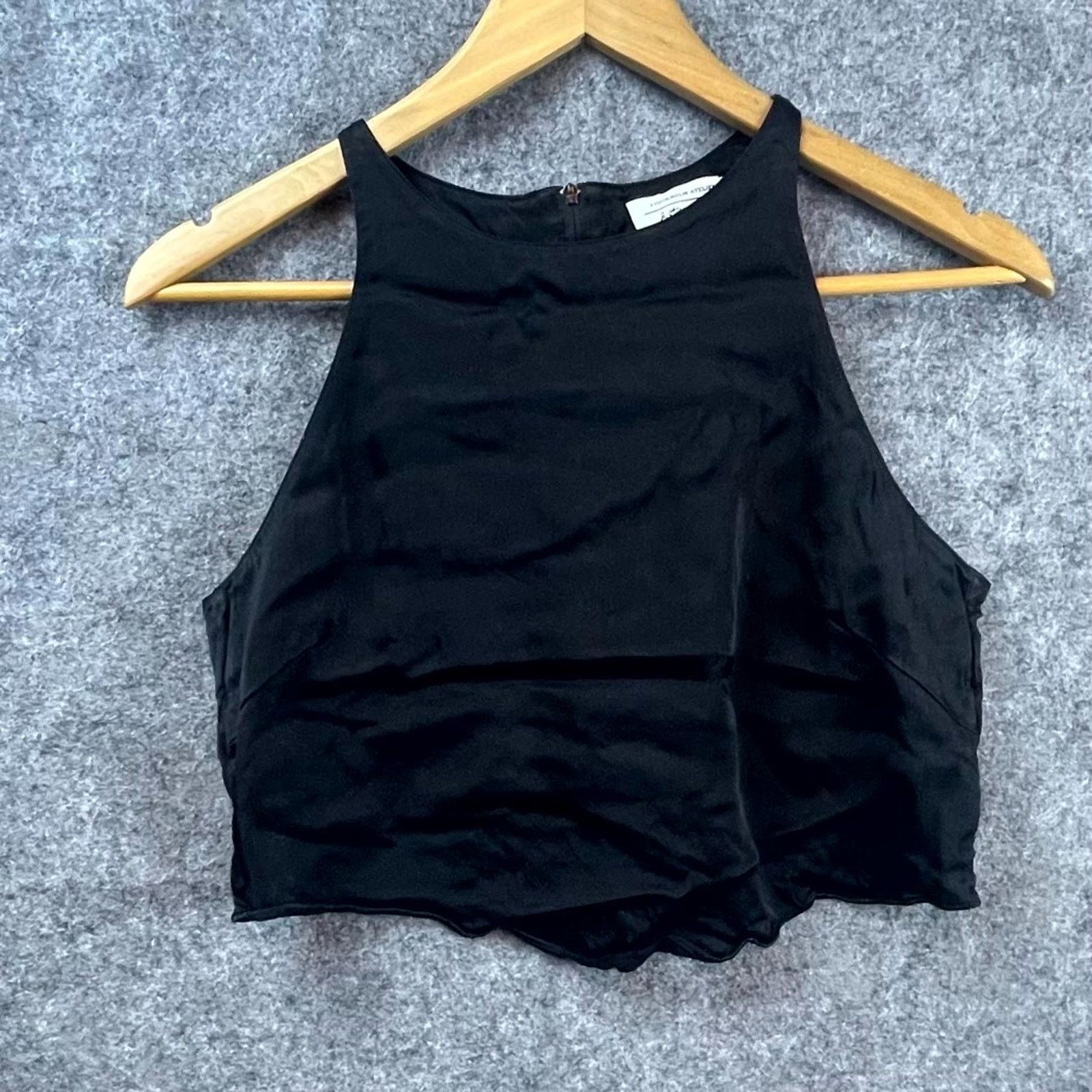& Other Stories & Other Stories Crop Top Women 10 Black Satin Punk Goth Dark Size L / US 10 / IT 46 - 1 Thumbnail