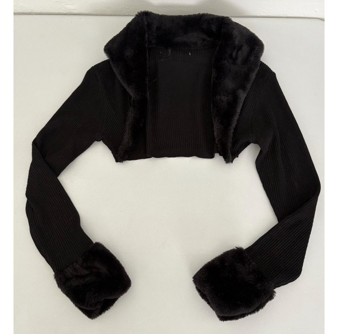 Vintage Black Fur Long Sleeve Sweater Shrug Shawl Shirt Top Size S 🖤 Size S / US 4 / IT 40 - 2 Thumbnail
