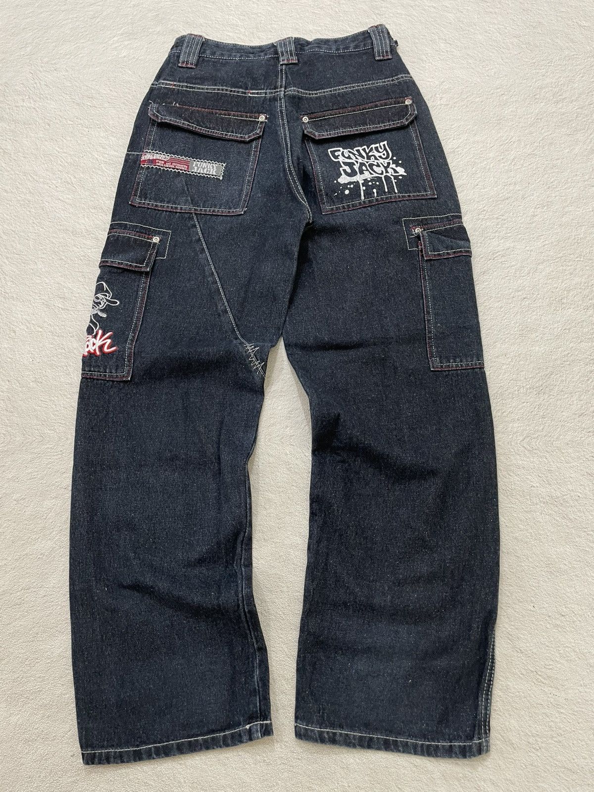 Japanese Brand 00s Funky Raw Denim Japanese Street Embroudered Cargo Jeans Size US 28 / EU 44 - 6 Thumbnail