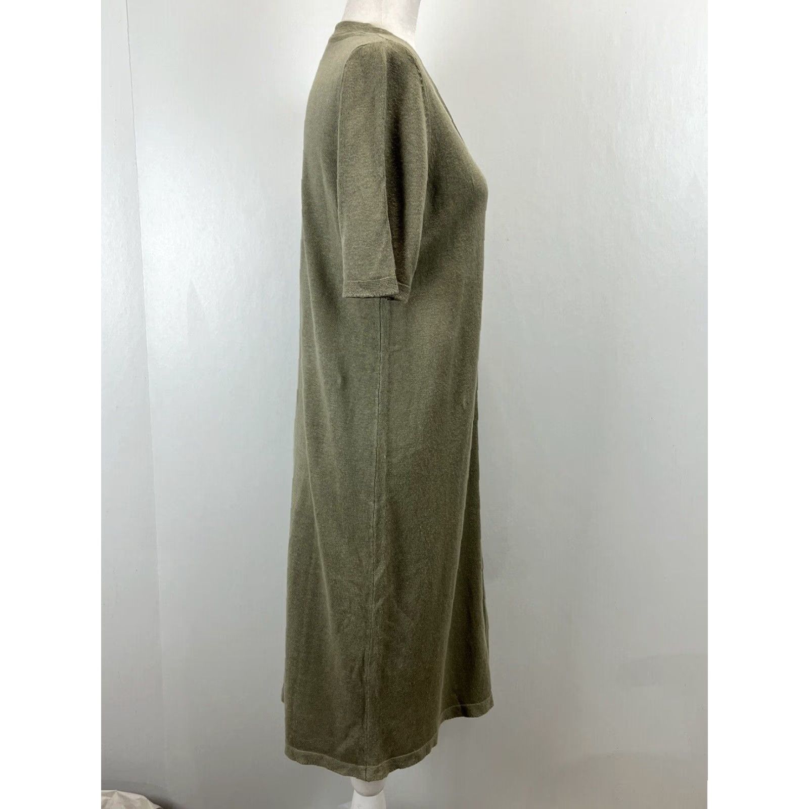 J. Jill J. Jill Button Up Linen Blend Dress Sz S Petite GUC Sage Coastal Knit Knit Linen Blend Midi Short Sleeve PS Sage Green J. Jill Size S / US 4 / IT 40 - 4 Thumbnail