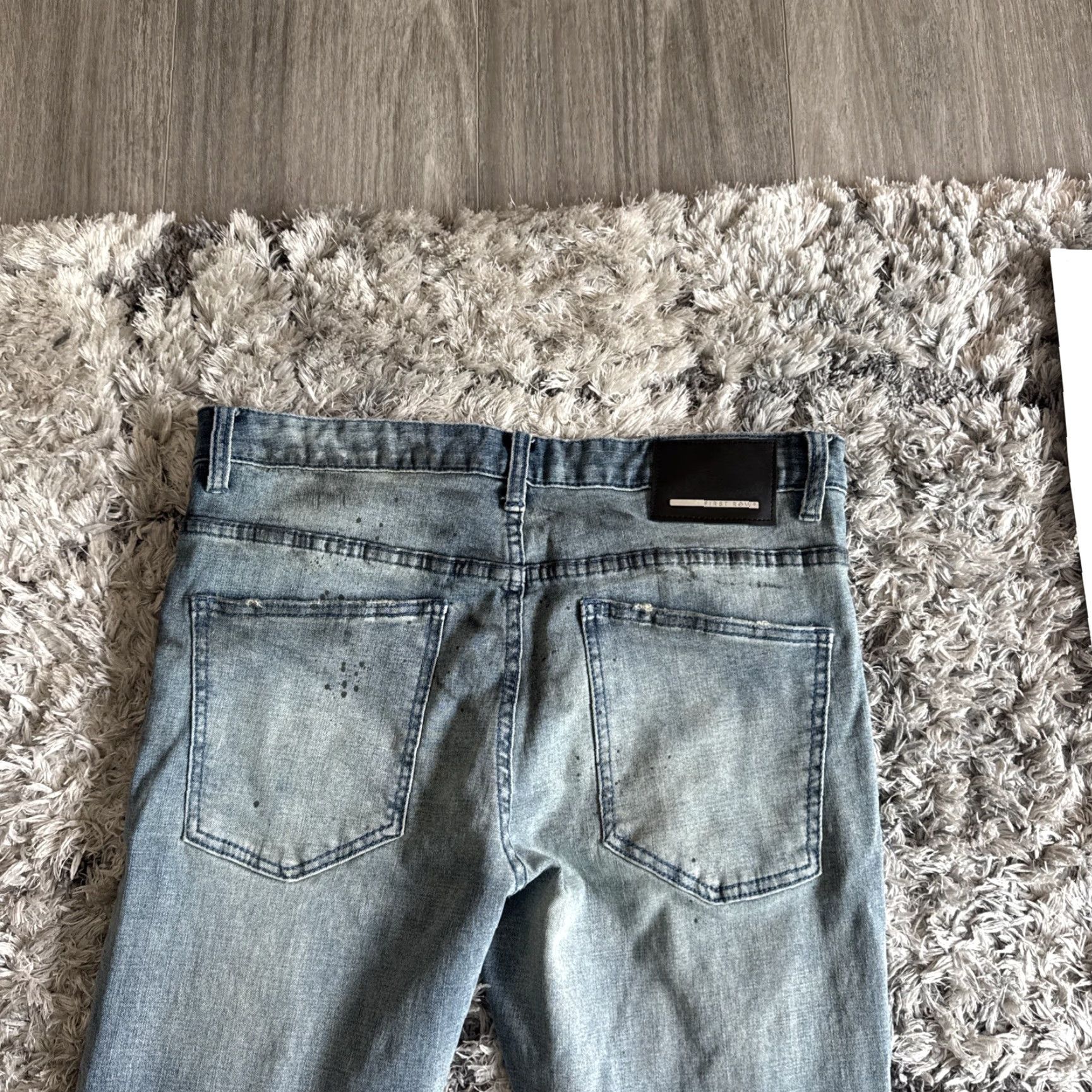 Denime FIRST ROW Jeans Men’s Skinny Blue Denim Paint Splattered Distressed Size 34x32 DAMAGE Size US 34 / EU 50 - 5 Thumbnail