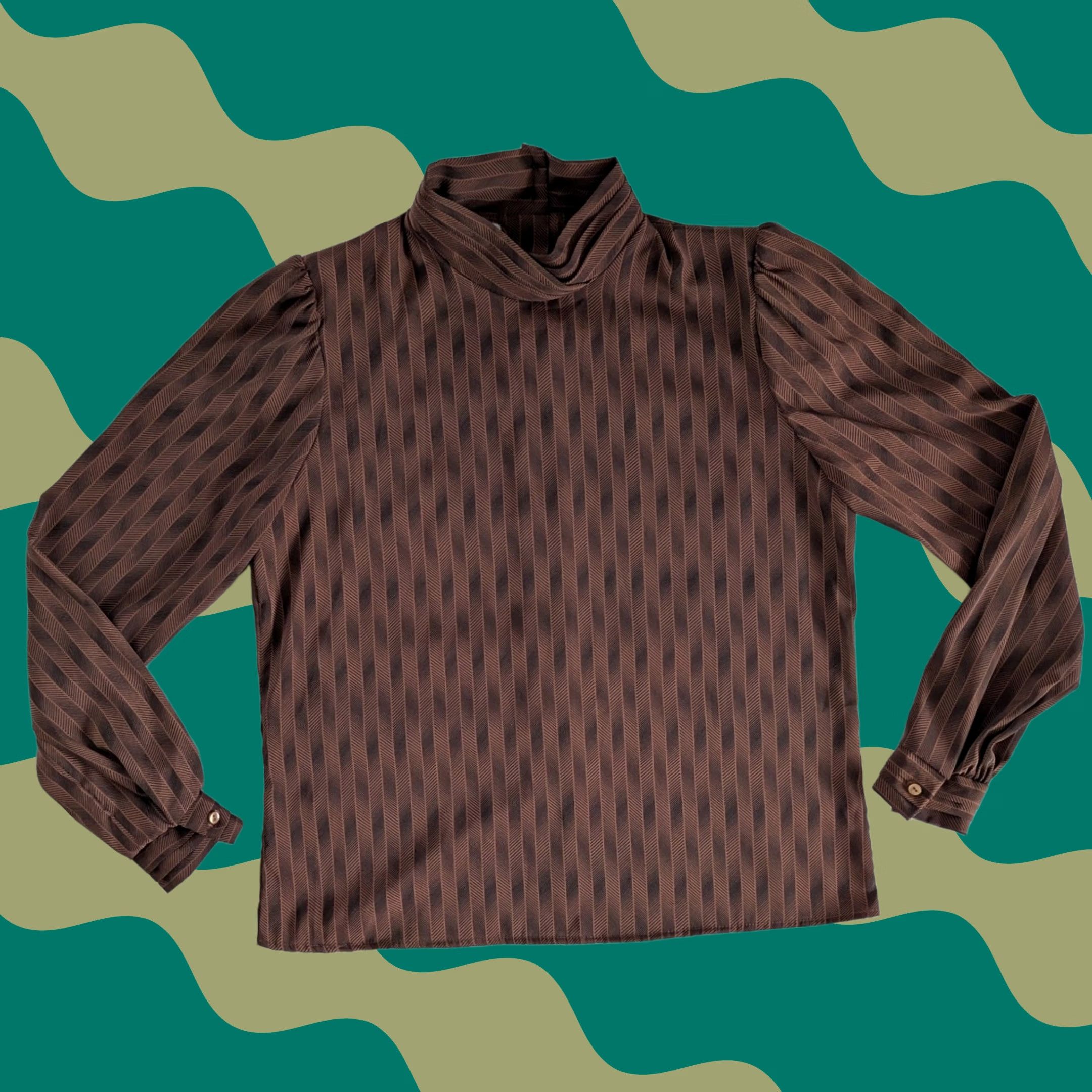Vintage VINTAGE Jonathan Martin Blouse Striped Mock Neck Puff Sleeve Brown Womens Sz 9/10 Size M / US 6-8 / IT 42-44 - 1 Thumbnail
