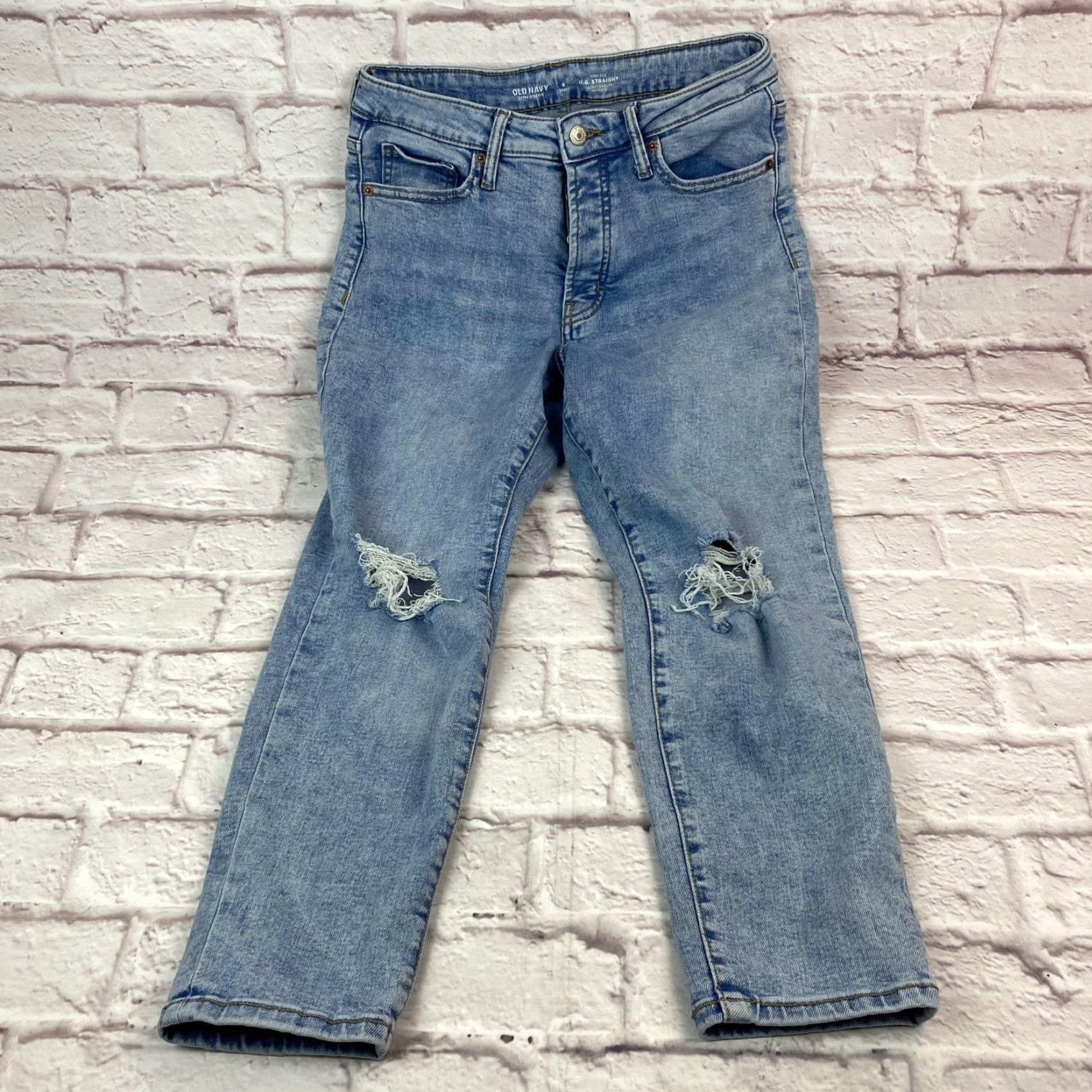 Old Navy Old Navy Jeans Womens 6 Short O.G. Straight High Rise Distressed Stretch Denim Jeans Womens Distressed Blue 90s? Size 28" / US 6 / IT 42 - 6 Thumbnail