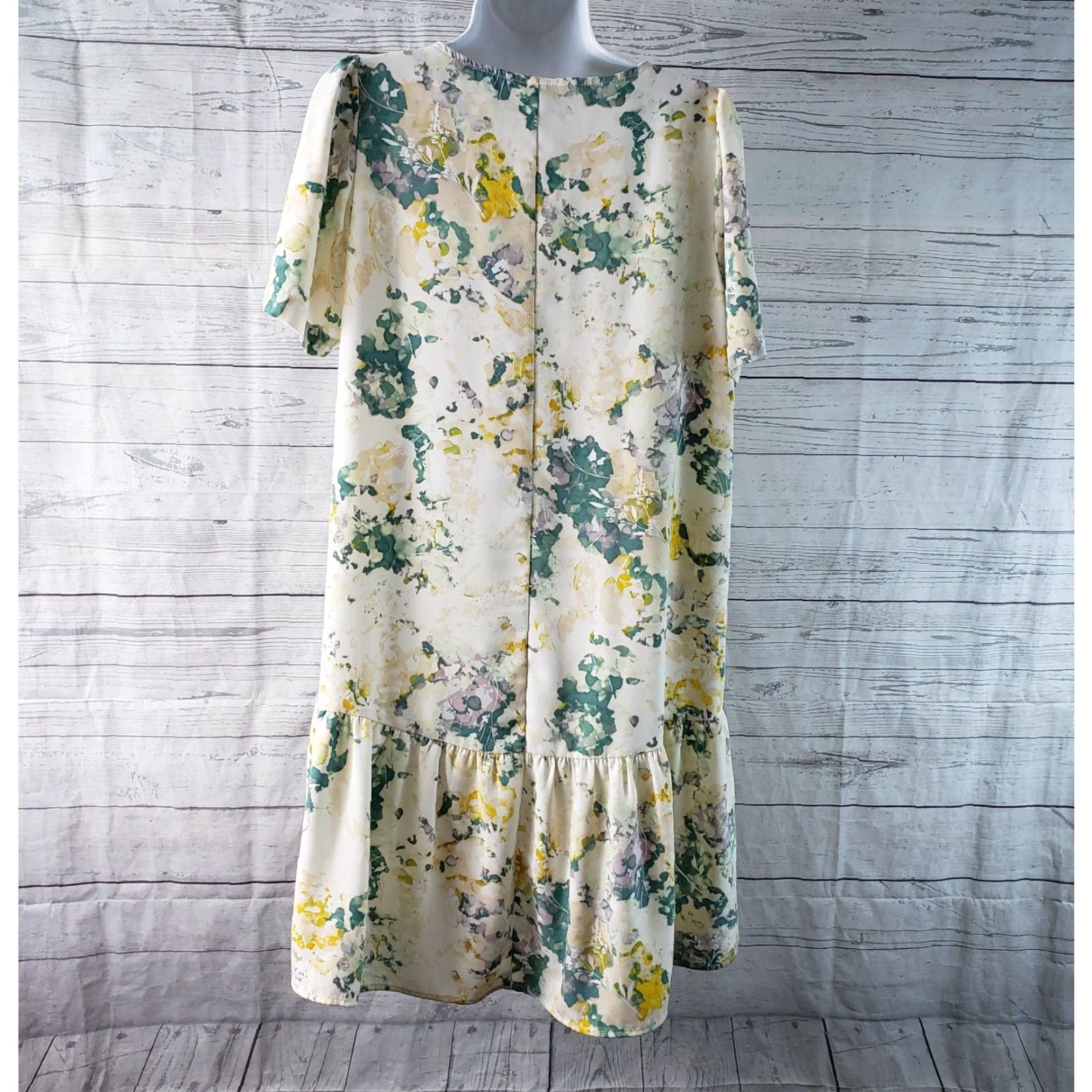 Vintage A New Day Womens Dress Sz Small Yellow Green Floral V-Neck Drop Waist Size S / US 4 / IT 40 - 4 Thumbnail