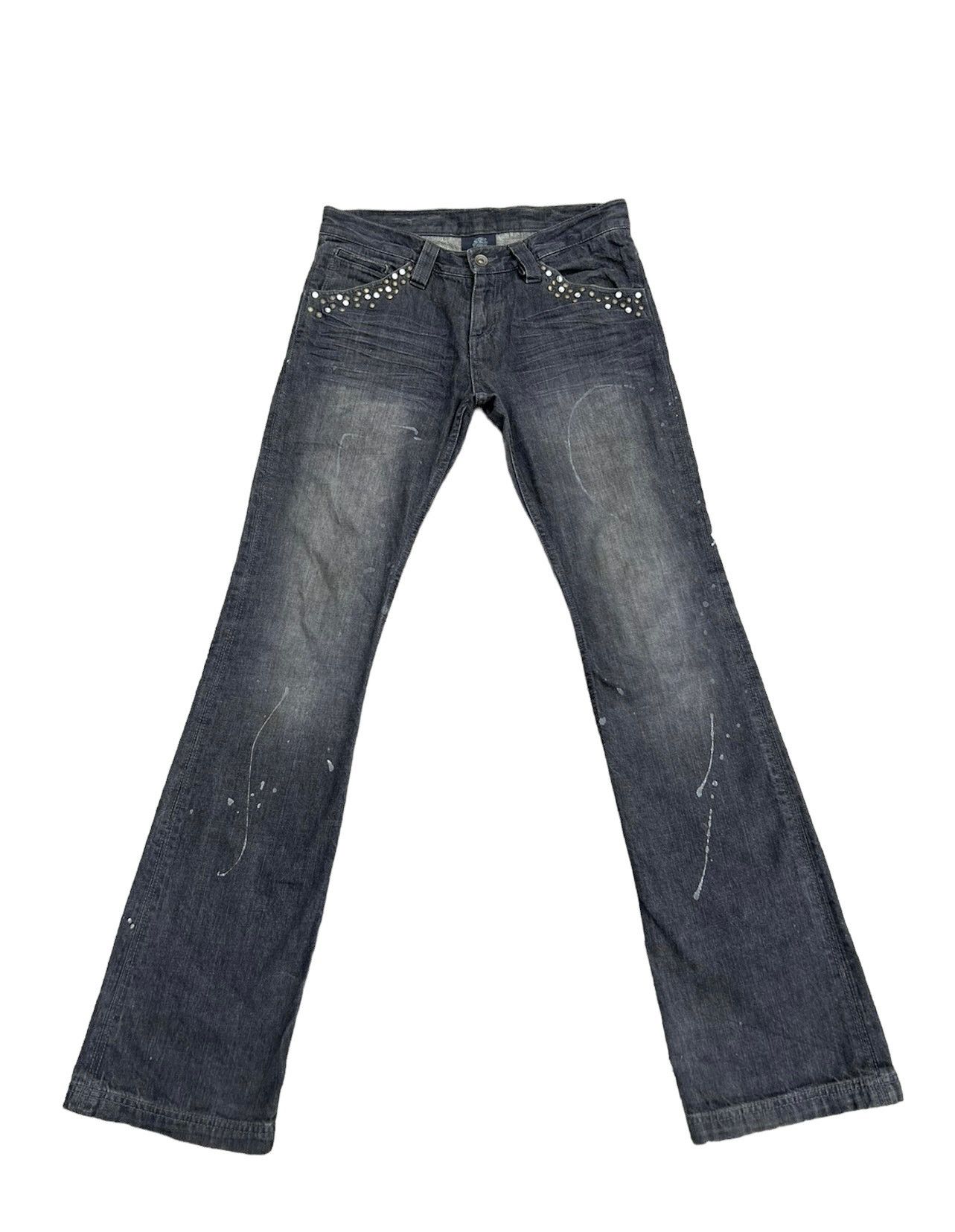 Vintage Flare Semantic Design Japan Faded Black Denim Beaded Jeans Size US 30 / EU 46 - 1 Thumbnail