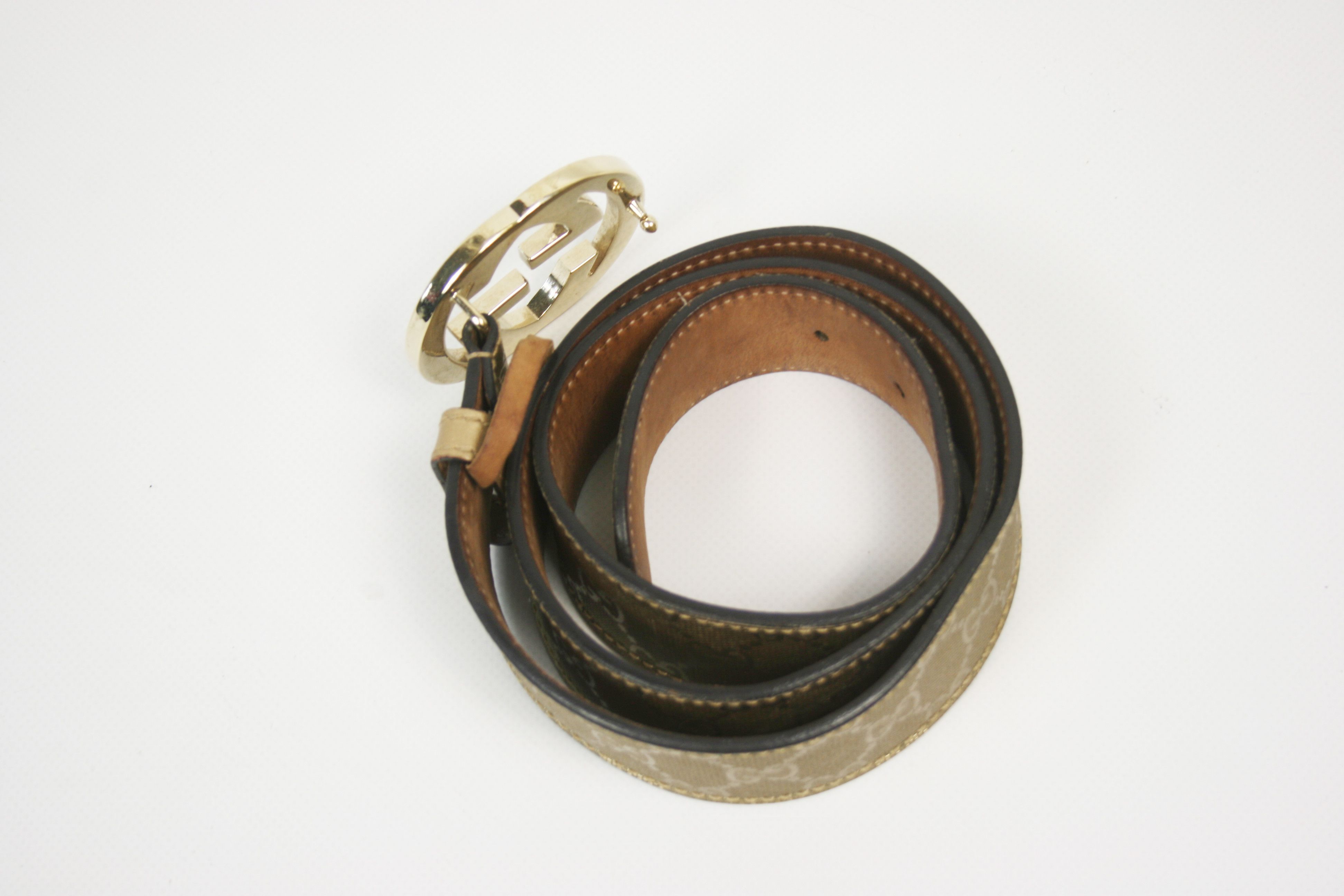Gucci Gold Imprime Monogram Leather Interlocking Belt Size 36 - 4 Thumbnail