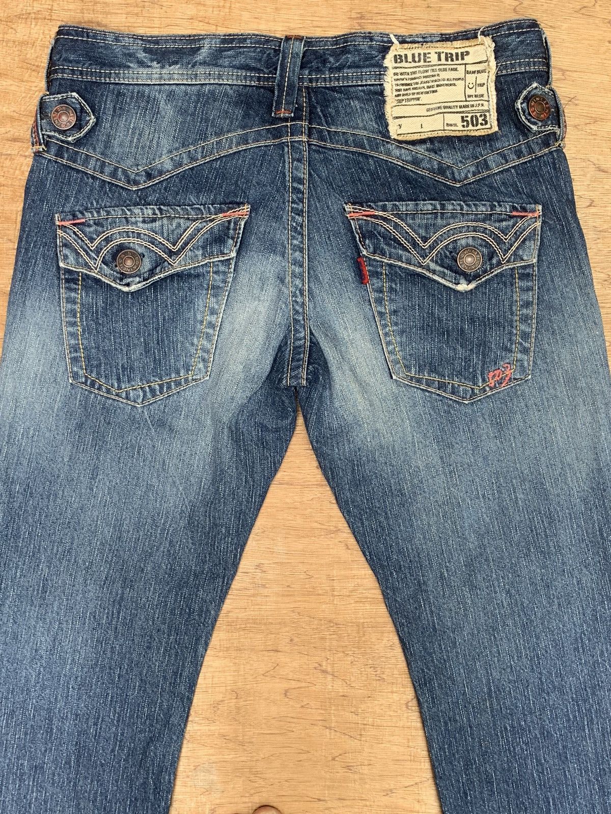 Edwin Rare.. Edwin Lot 503 Blue Trip Flare Bootcut Denim Pants Size US 31 - 16 Thumbnail