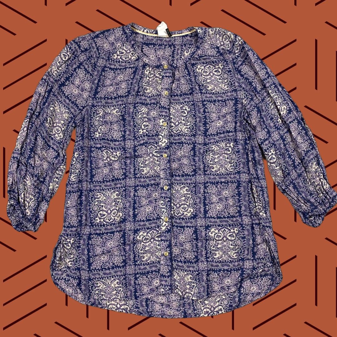 Anthropologie AKEMI + KIN Paisley Print Blouse Purple Size S Women Casual 3/4 Sleeve Boho Size S / US 4 / IT 40 - 1 Thumbnail