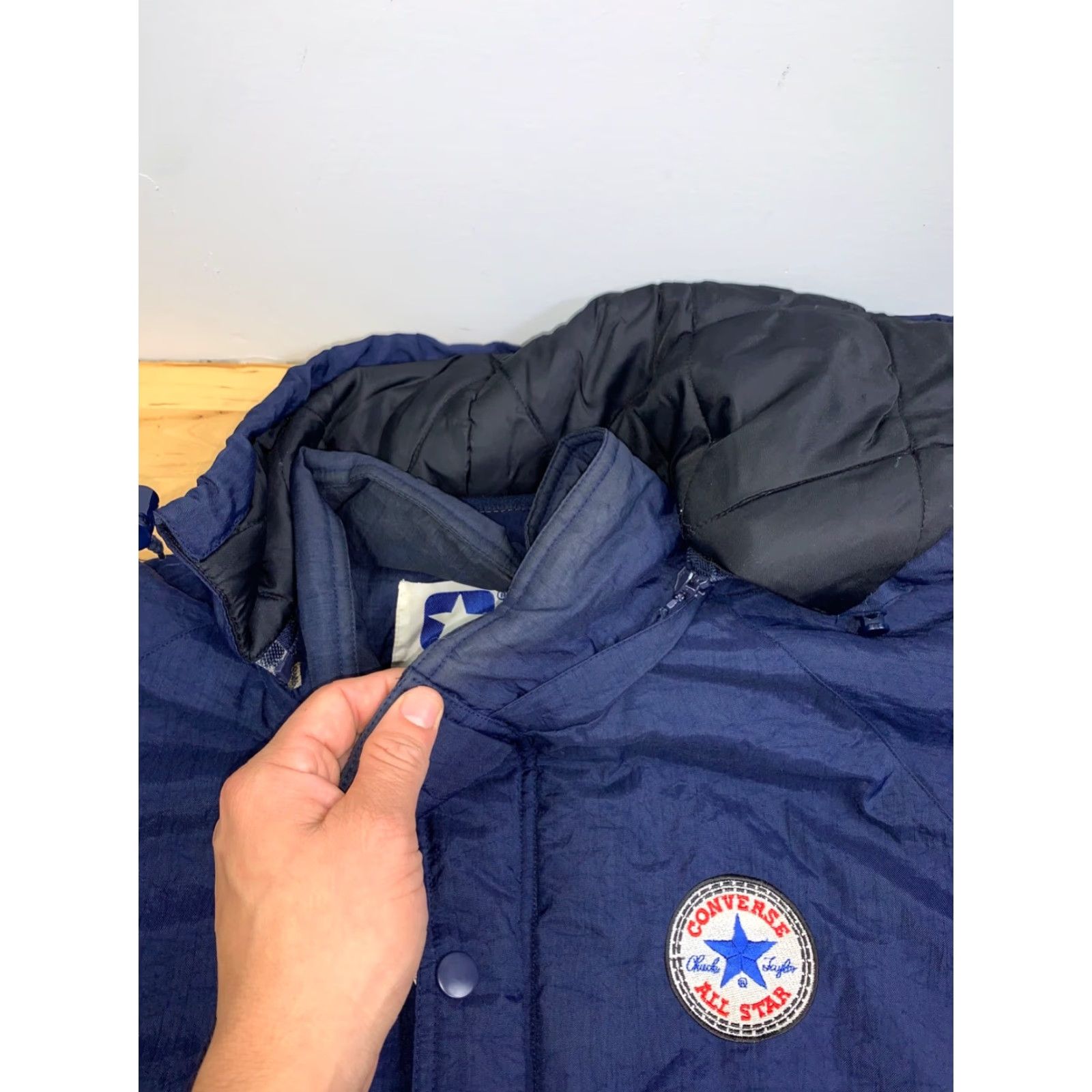 Converse VINTAGE Converse All Star Puffer Jacket Mens 3XL Blue Removable Hood Zip Jacket 90s Retro Size US XXL / EU 58 / 5 - 5 Thumbnail