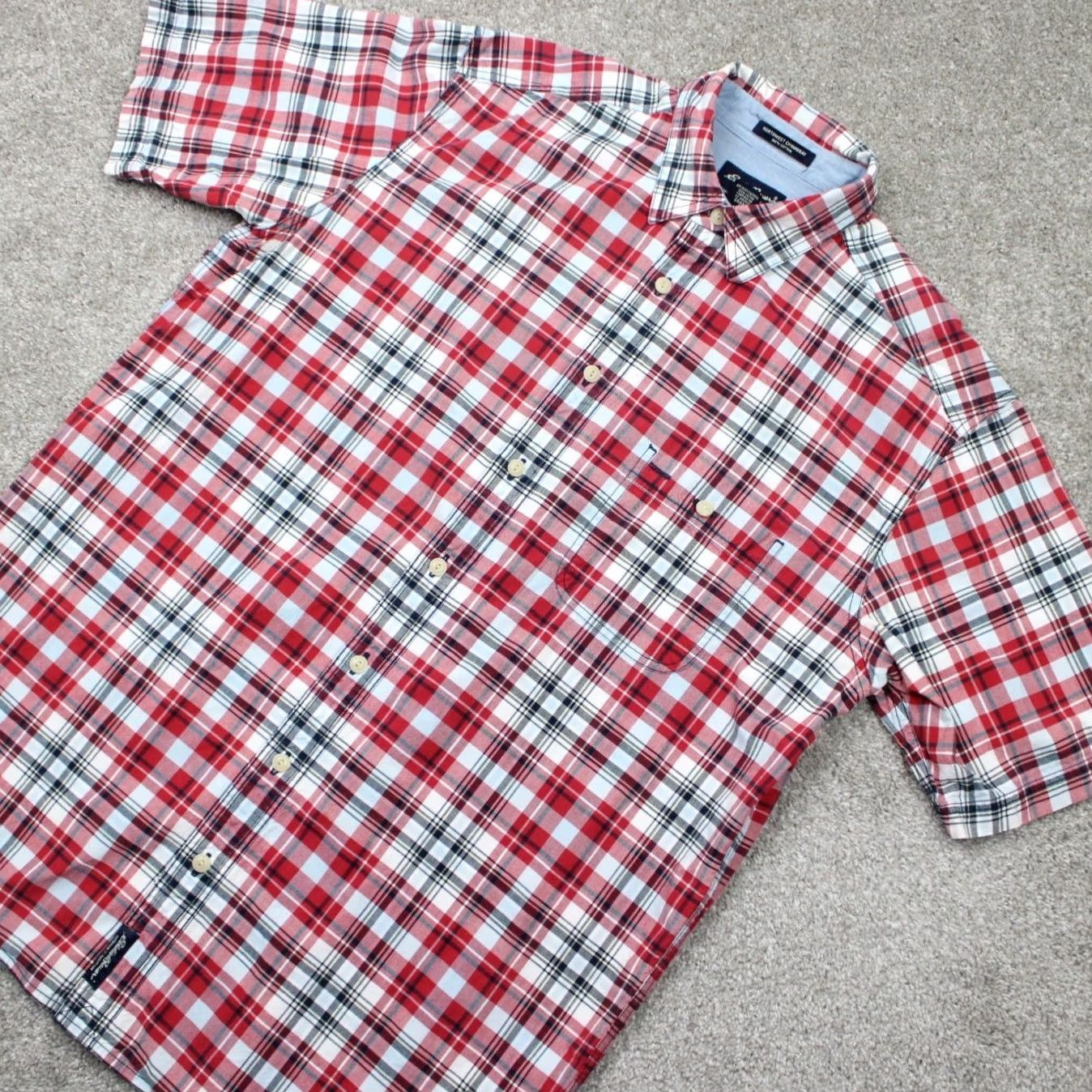 Eddie Bauer Eddie Bauer Travex Button-Up Shirt Mens Large-Tall Red/Blue/White Cotton S/S Plaid Casual Vintage No Size US L / EU 52-54 / 3 - 3 Thumbnail