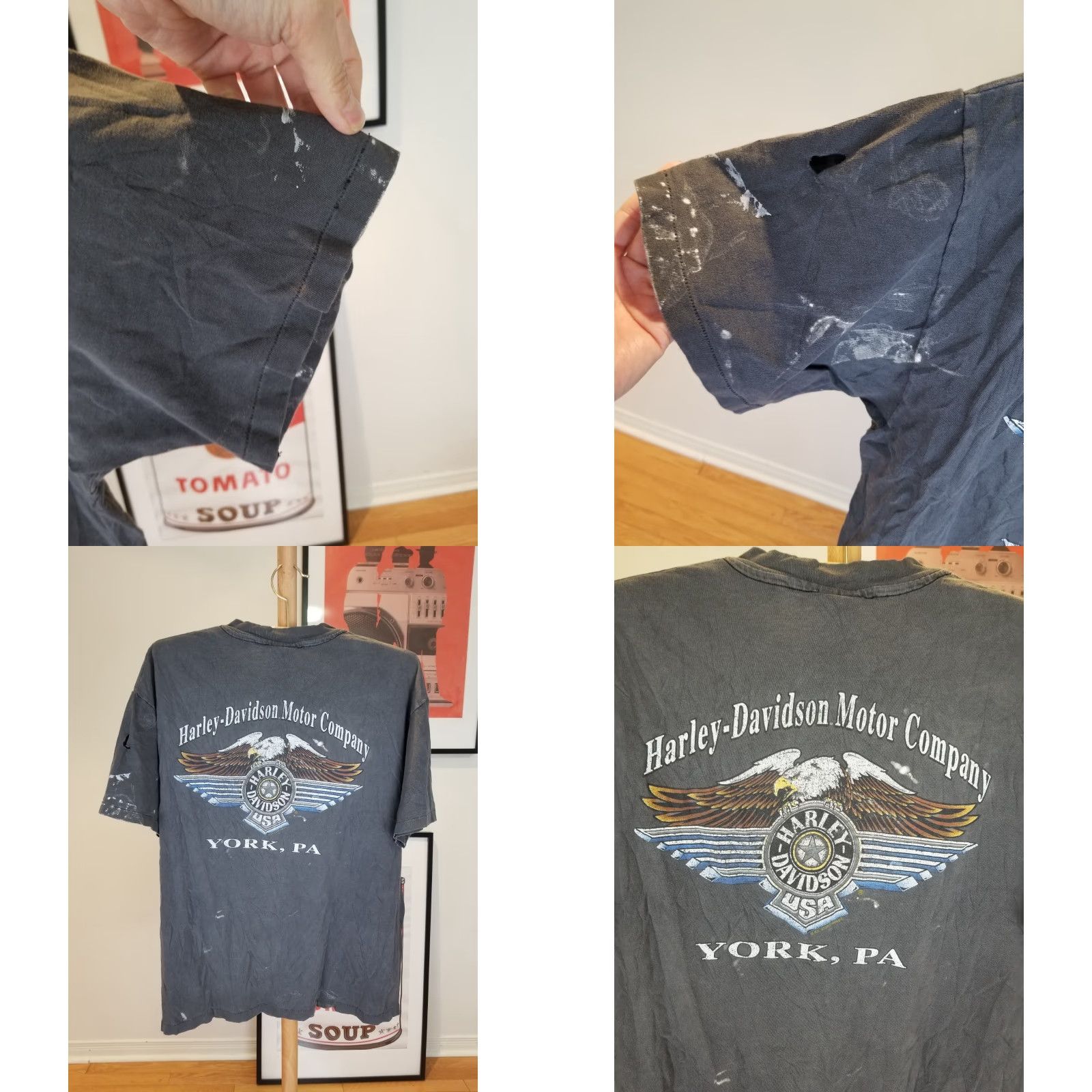 Harley Davidson Harley-Davidson T-Shirt Shirt XL Black Men Vintage 90's Sun Faded Trashed Single Stitch Crew Neck Short Sleeve Cotton Size US XL / EU 56 / 4 - 8 Thumbnail