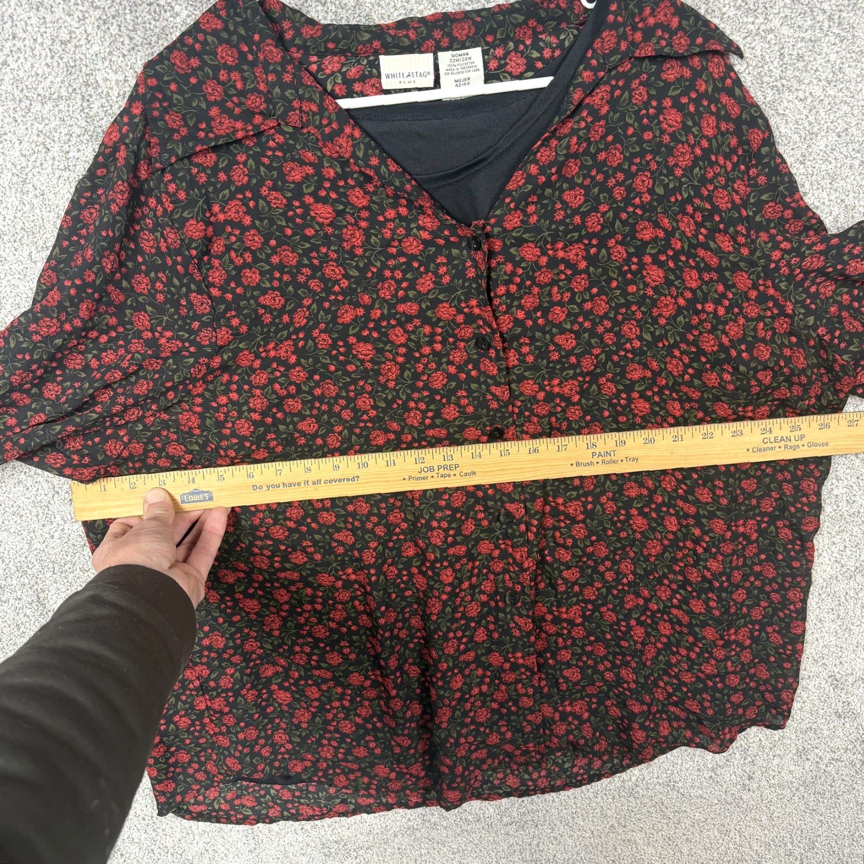 Vintage VINTAGE White Stag Blouse 22W/24W Plus Black Red Floral 90s Grunge Gothic Floral Long Sleeve Button-Up Women Womens Size 4XL / US 24-26 - 4 Thumbnail