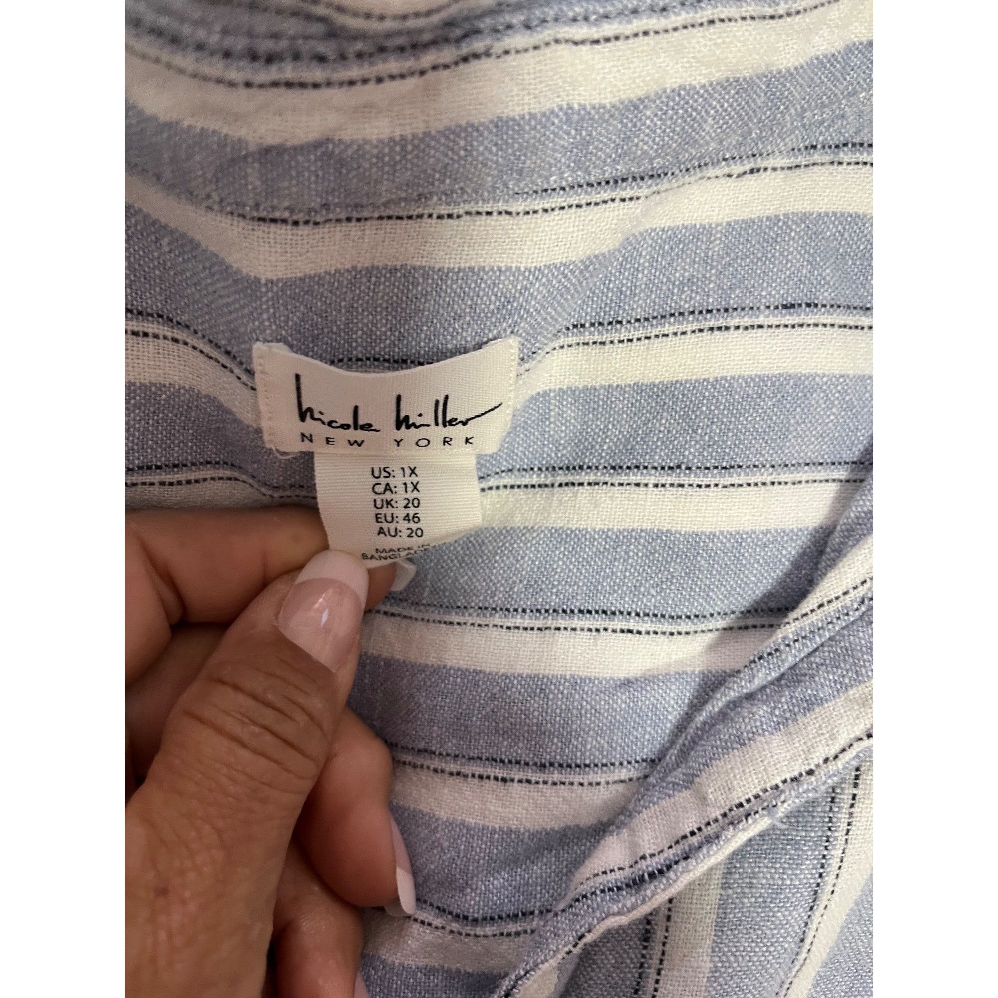 Nicole Miller Nicole Miller Womens Striped Button-Up Shirt 1X Lightweight Size XL / US 12-14 / IT 48-50 - 5 Thumbnail