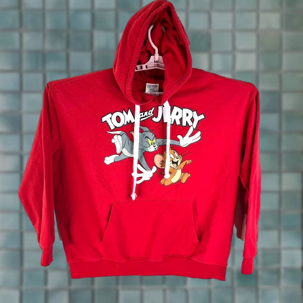 Vintage Tom & Jerry Hoodie Adult 3XL Red Graphic Print Hooded Pullover Cartoon TV & Movie Characters Womens Size XXL / US 16-18 / IT 52-54 - 1 Thumbnail