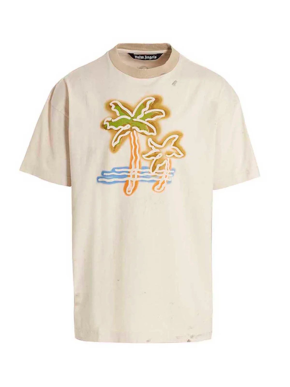 Palm Angels o1y0325 Logo Crewneck T-Shirt in Beige Size US M / EU 48-50 / 2 - 1 Thumbnail