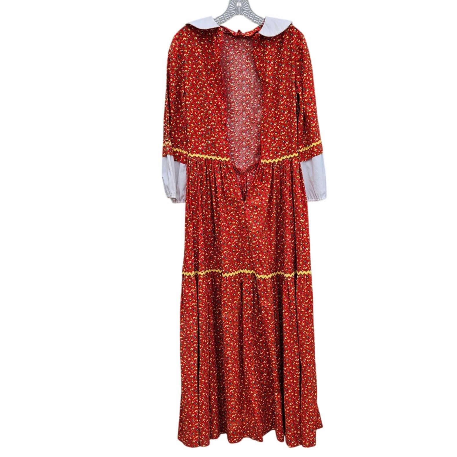 Homemade Vintage 70s Red Calico Maxi Prairie Dress Peter Pan Collar C Size XS / US 0-2 / IT 36-38 - 9 Thumbnail