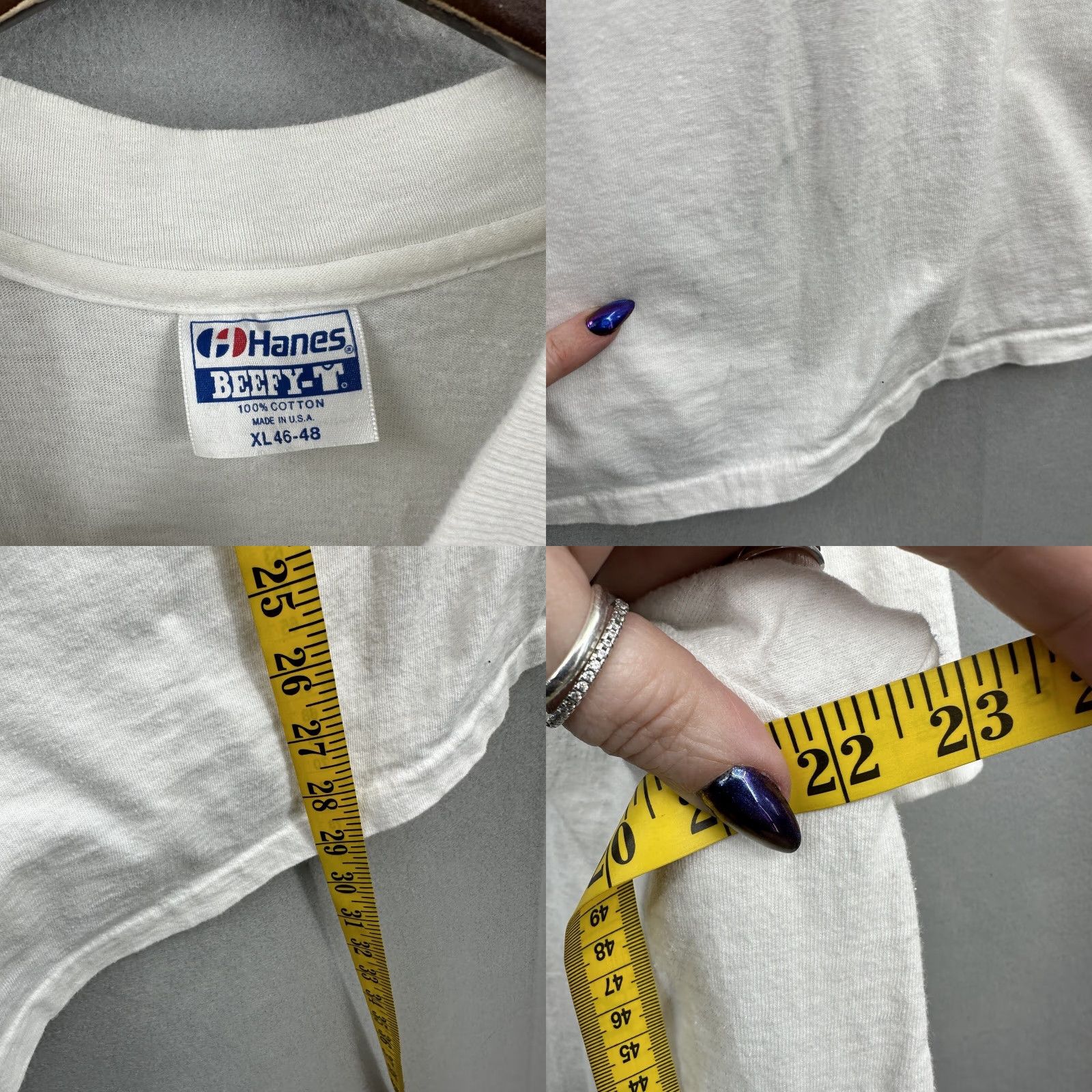 Hanes Vintage Hanes Beefy-T T-Shirt Men XL White 90s USA Navy Crew Neck Short Sleeve Size US XL / EU 56 / 4 - 8 Thumbnail