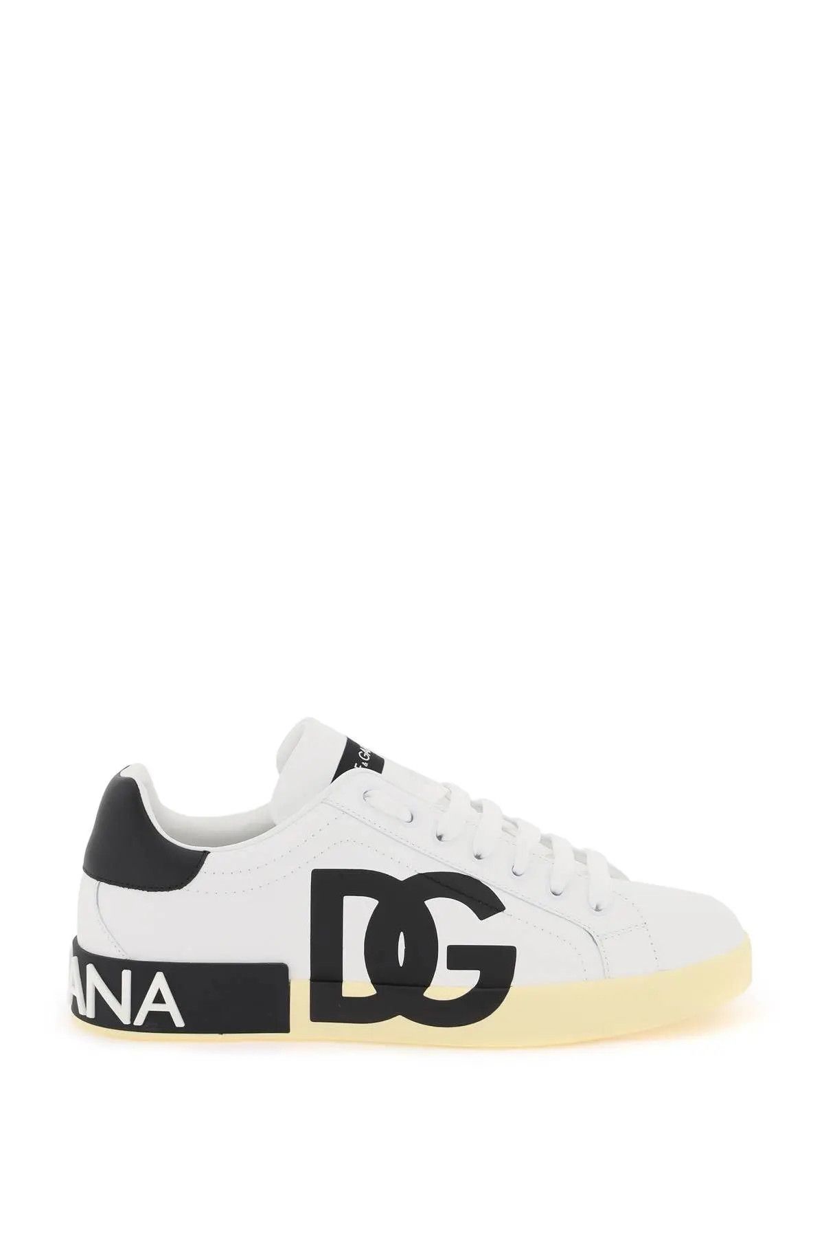 image of Dolce Gabbana O1S22I1N0124 Leather Portofino Sneakers In White Black, Men's (Size 10)