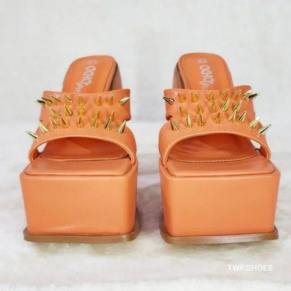 Other Orange Slip On Square Open Toe Chunky Platform Sandals Spike Size US 9 / IT 39 - 5 Thumbnail