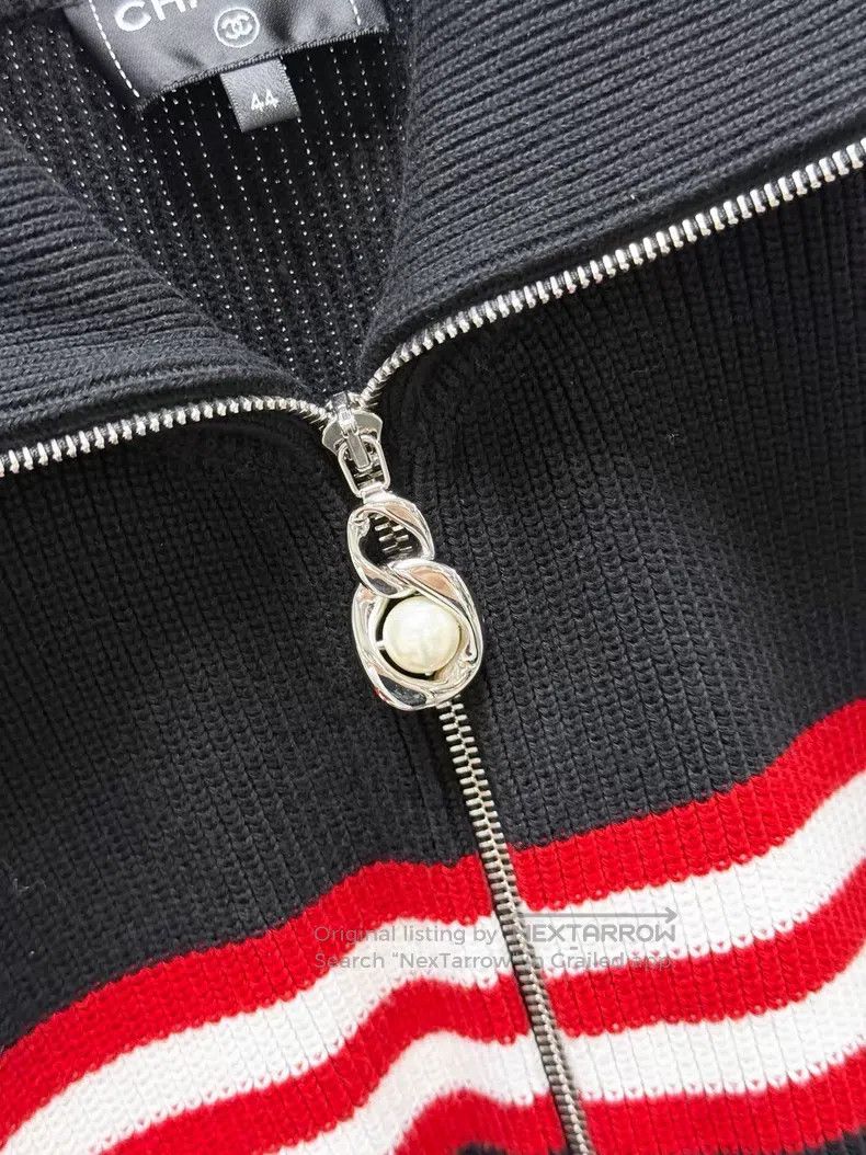 Chanel Chanel Red and white striped zipper long-sleeved knitted c Size M / US 6-8 / IT 42-44 - 4 Thumbnail