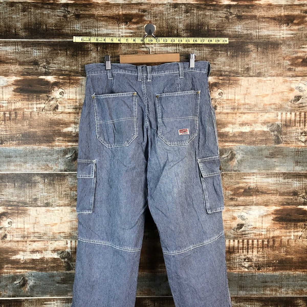 Japanese Brand Dogman Blue Striped Multipocket utility cargo Pants #A2160 Size US 33 - 16 Thumbnail