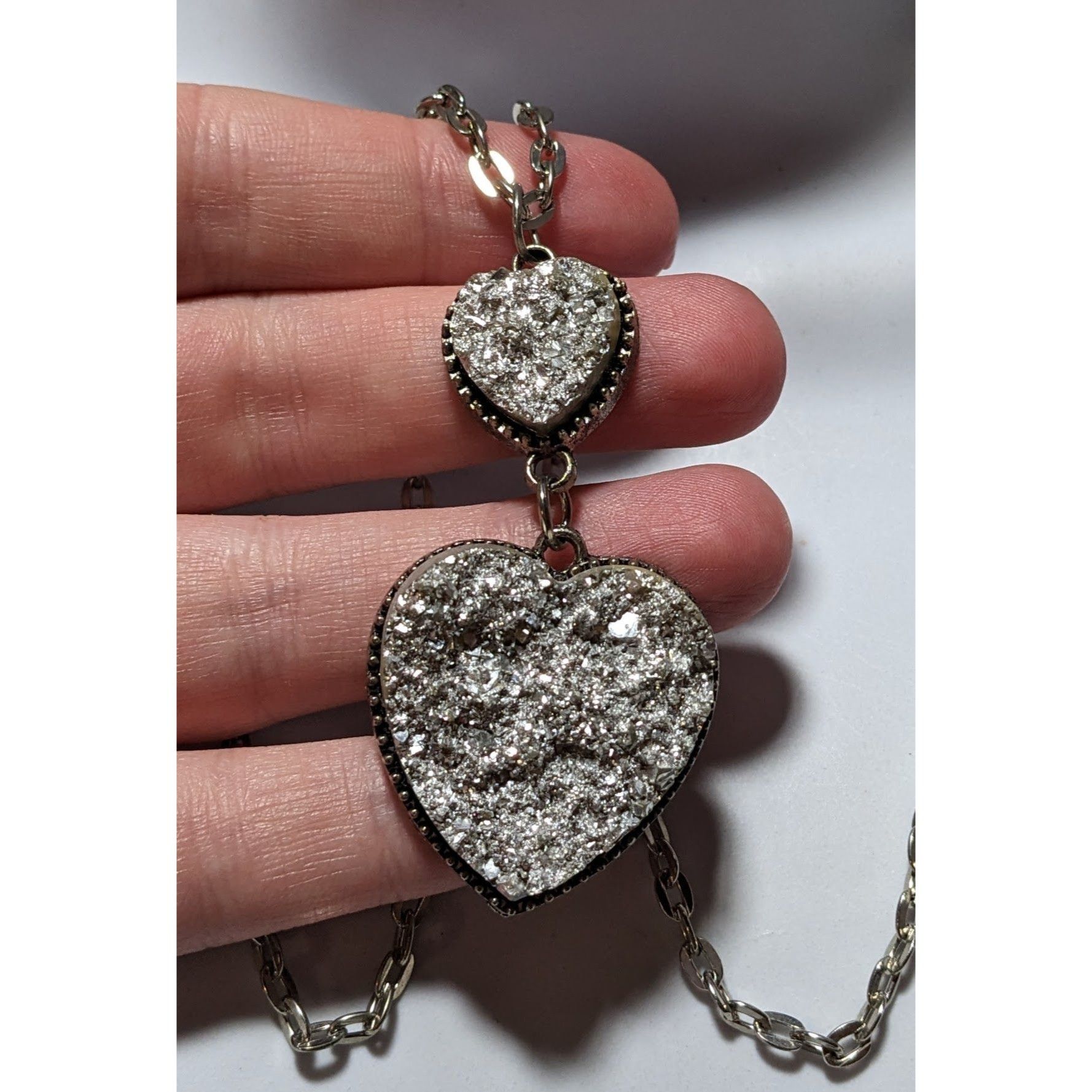 Other Silver Druzy Double Heart Necklace Size ONE SIZE - 5 Thumbnail