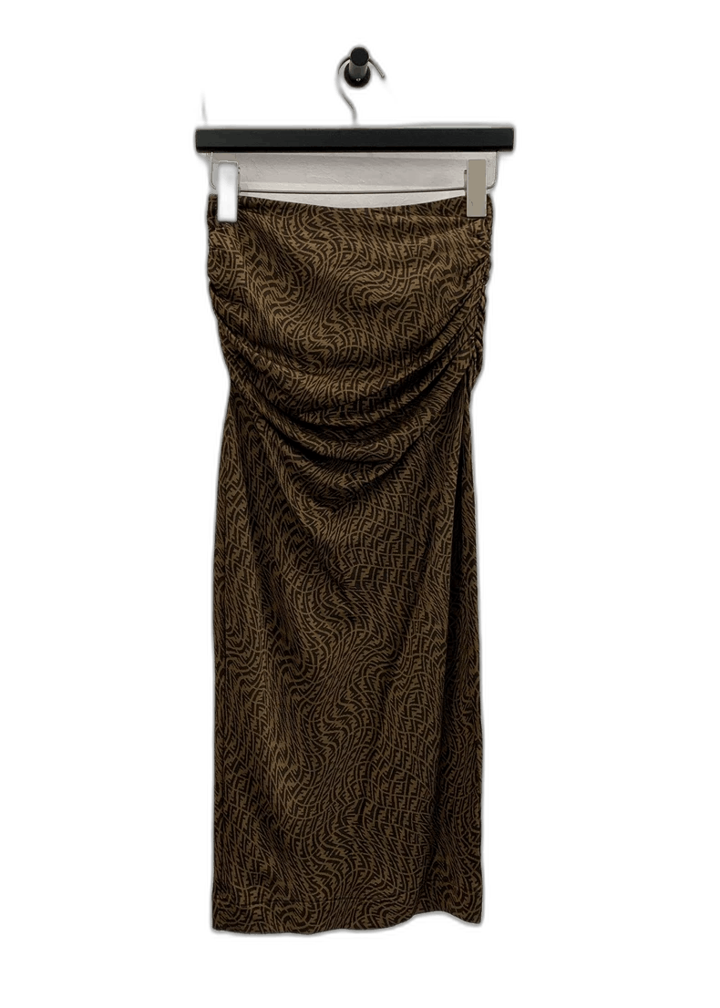 Fendi Fendi Brown Logo Print Strapless Dress Size S / US 4 / IT 40 - 1 Thumbnail