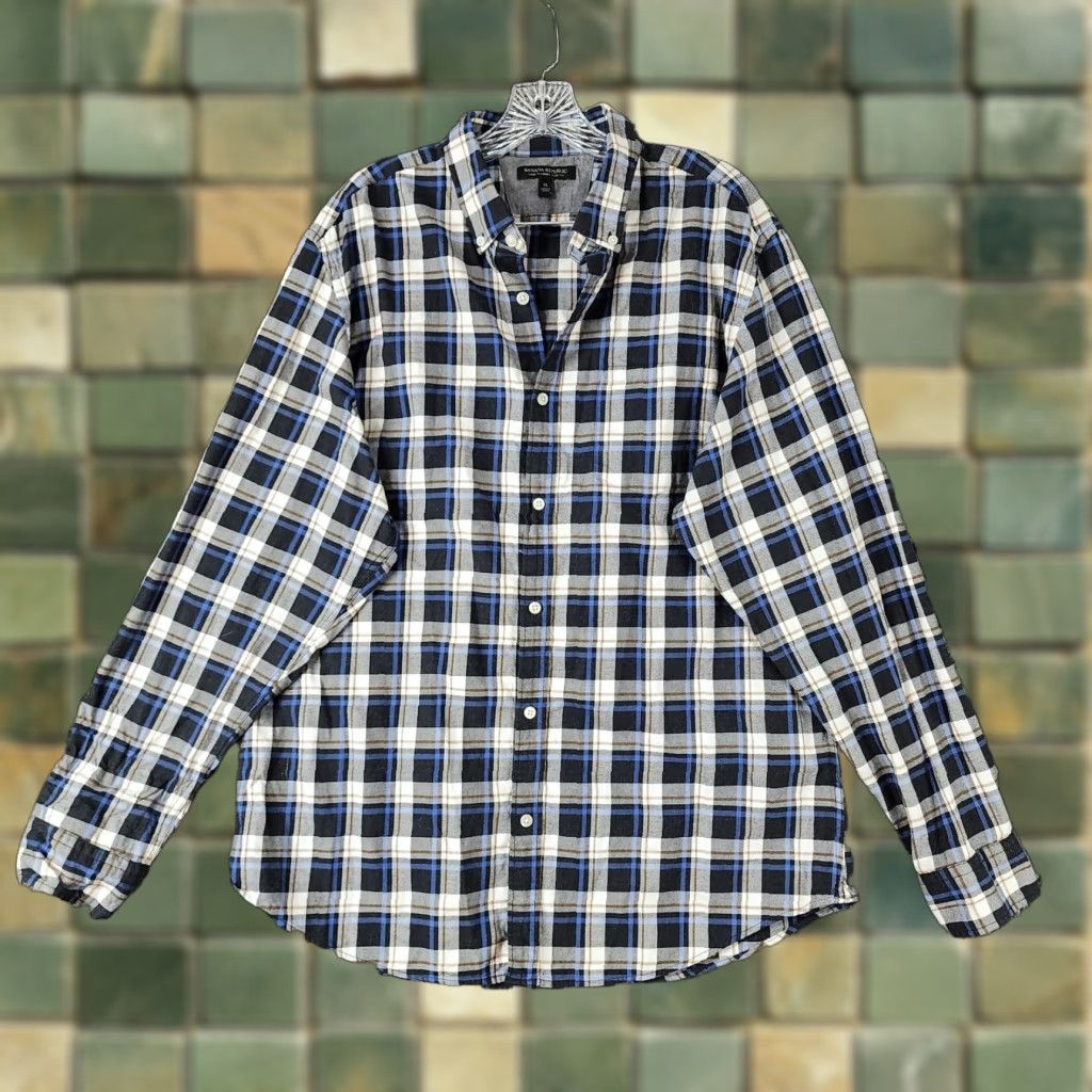 Banana Republic BANANA REPUBLIC SHIRT Men Plaid Flannel Button-Up Long Sleeve XL Blue White Regular Size Adult Mens Size US XL / EU 56 / 4 - 1 Thumbnail
