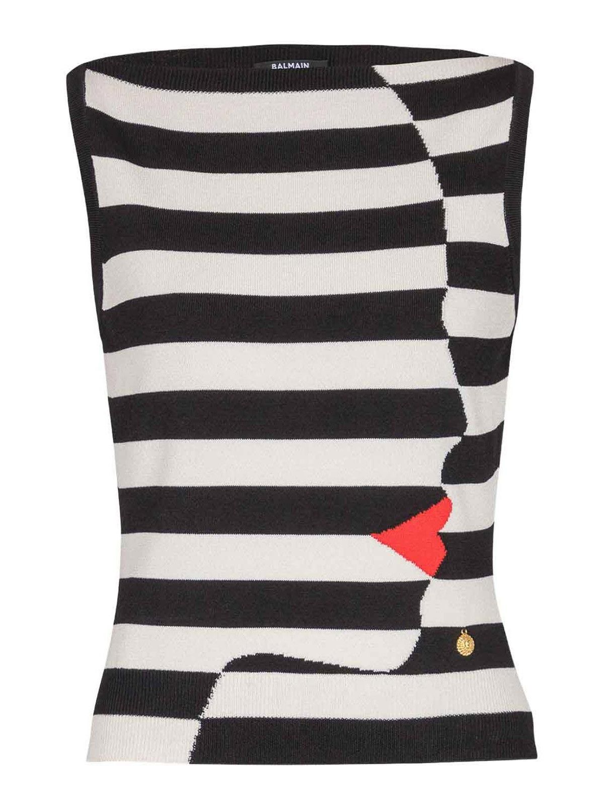 Balmain o1s1wg110526 Face Marinire Knitted Top Black and White Size L / US 10 / IT 46 - 1 Thumbnail