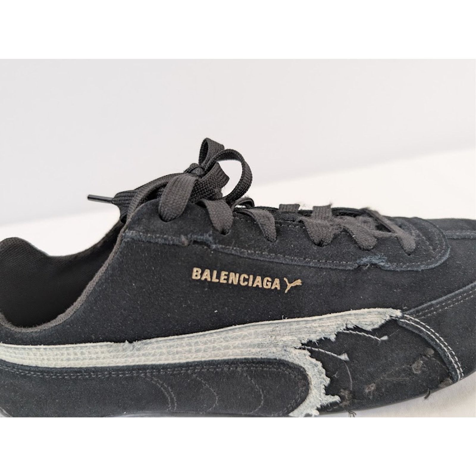 Balenciaga × Puma o1rshd1 Q:3 / Speedcat Destroyed Low Top Sneaker Black/White Size US 12 / EU 45 - 5 Thumbnail