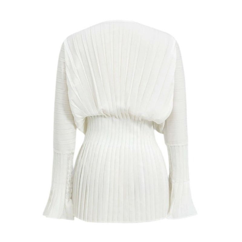 Other Commense Pleated Bell Sleeve V-Neck Twill Cloth Mini Dress Size S / US 4 / IT 40 - 6 Thumbnail